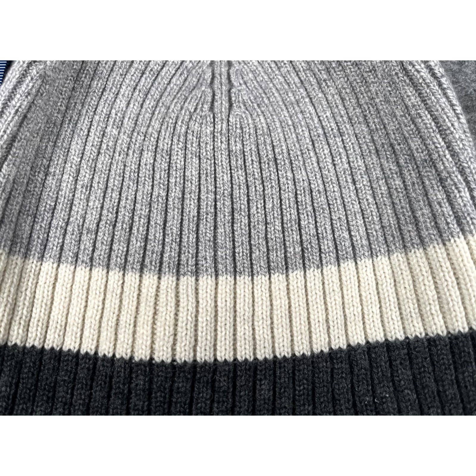 Banana Republic Banana Republic Hat Beanie Mens One Size Gray Striped Rib Knit Winter Casual Size ONE SIZE - 2 Thumbnail