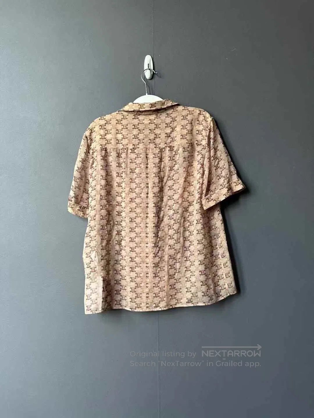 Celine CELINE Light Khaki All-Over Print Silk Short Sleeve Shirt| Size US XXS / EU 40 - 2 Thumbnail