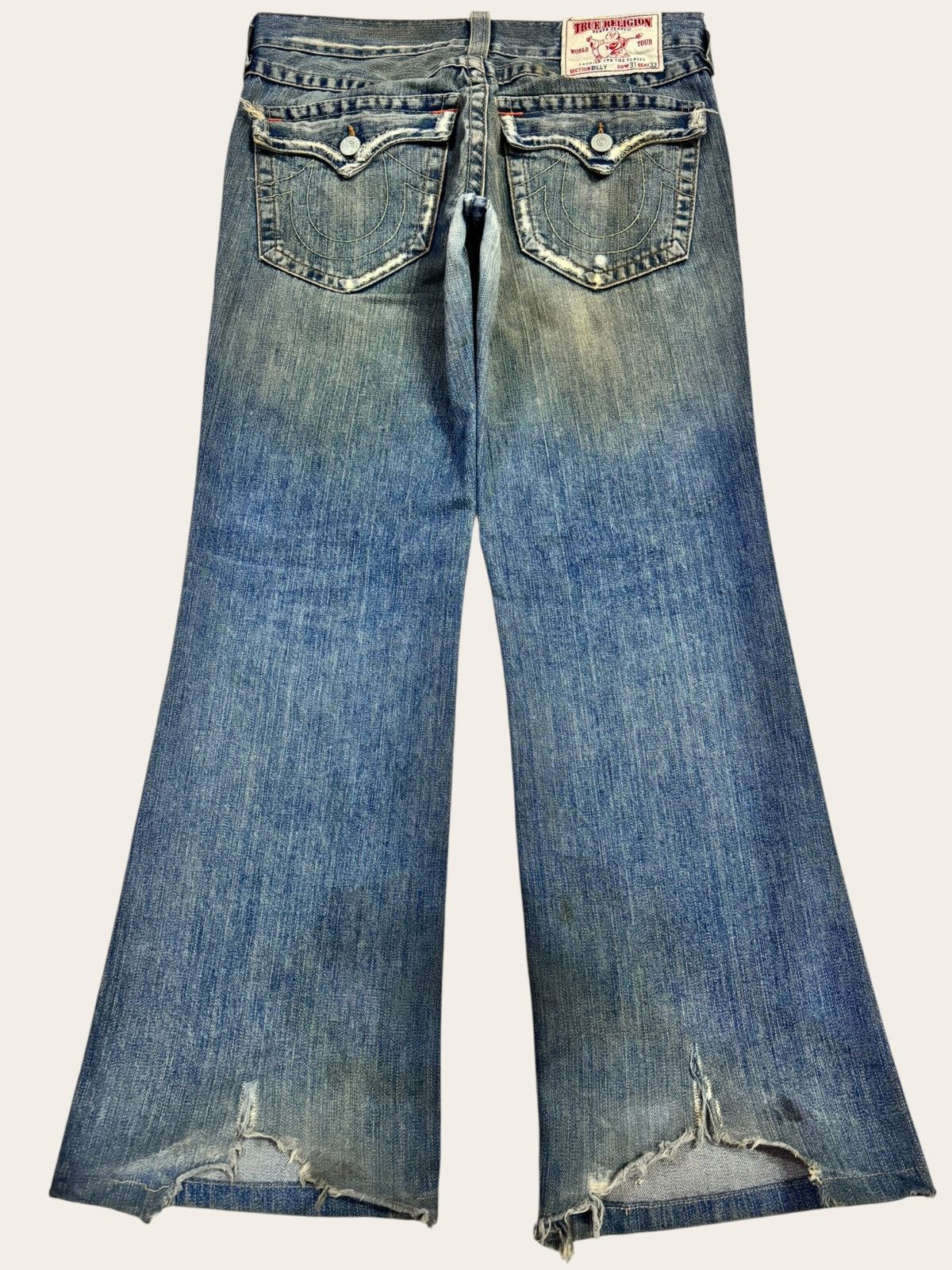 True Religion Vtg True Religion BILLY Distress Flared Yellow Faded Jeans Size US 34 / EU 50 - 1 Thumbnail