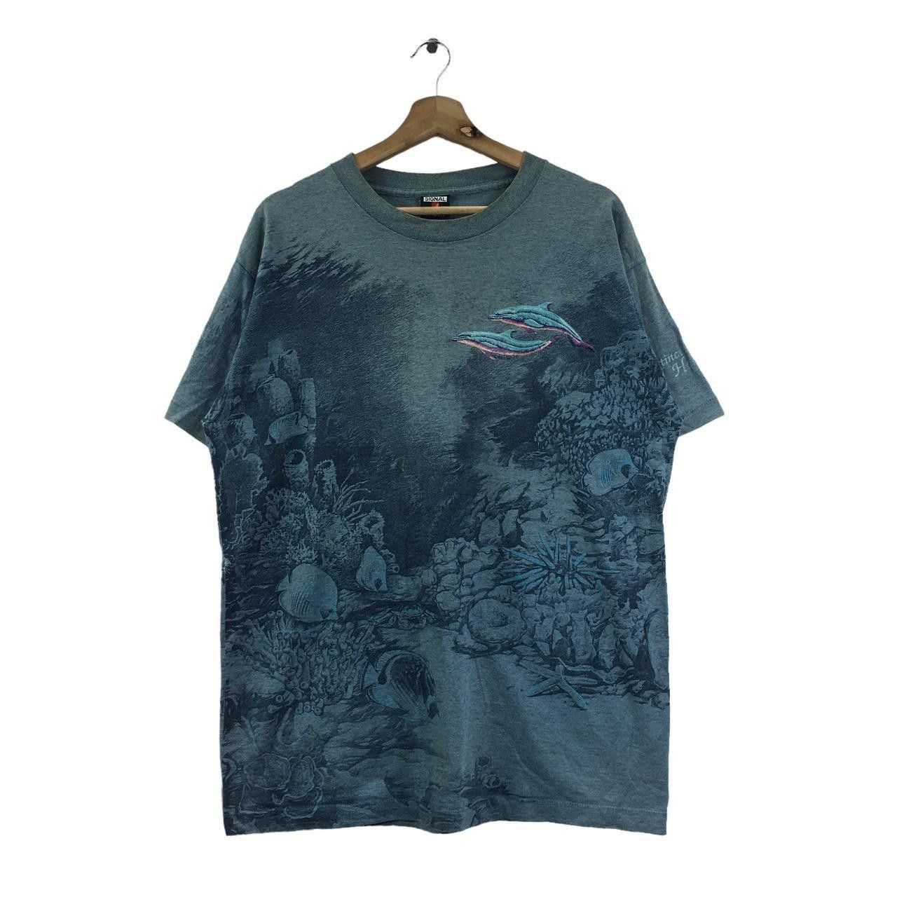 Vintage Vtg 90’ HABITAT DOLPHIN OCEAN All Over Print Tee Shirt Size US L / EU 52-54 / 3 - 1 Thumbnail