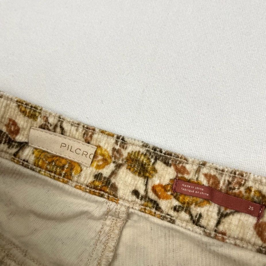 Anthropologie Anthropologie Pilcro Icon Pants 25 W26 I30 Flare Yellow Corduroy Floral Spring Size 42" / US 20 - 2 Thumbnail