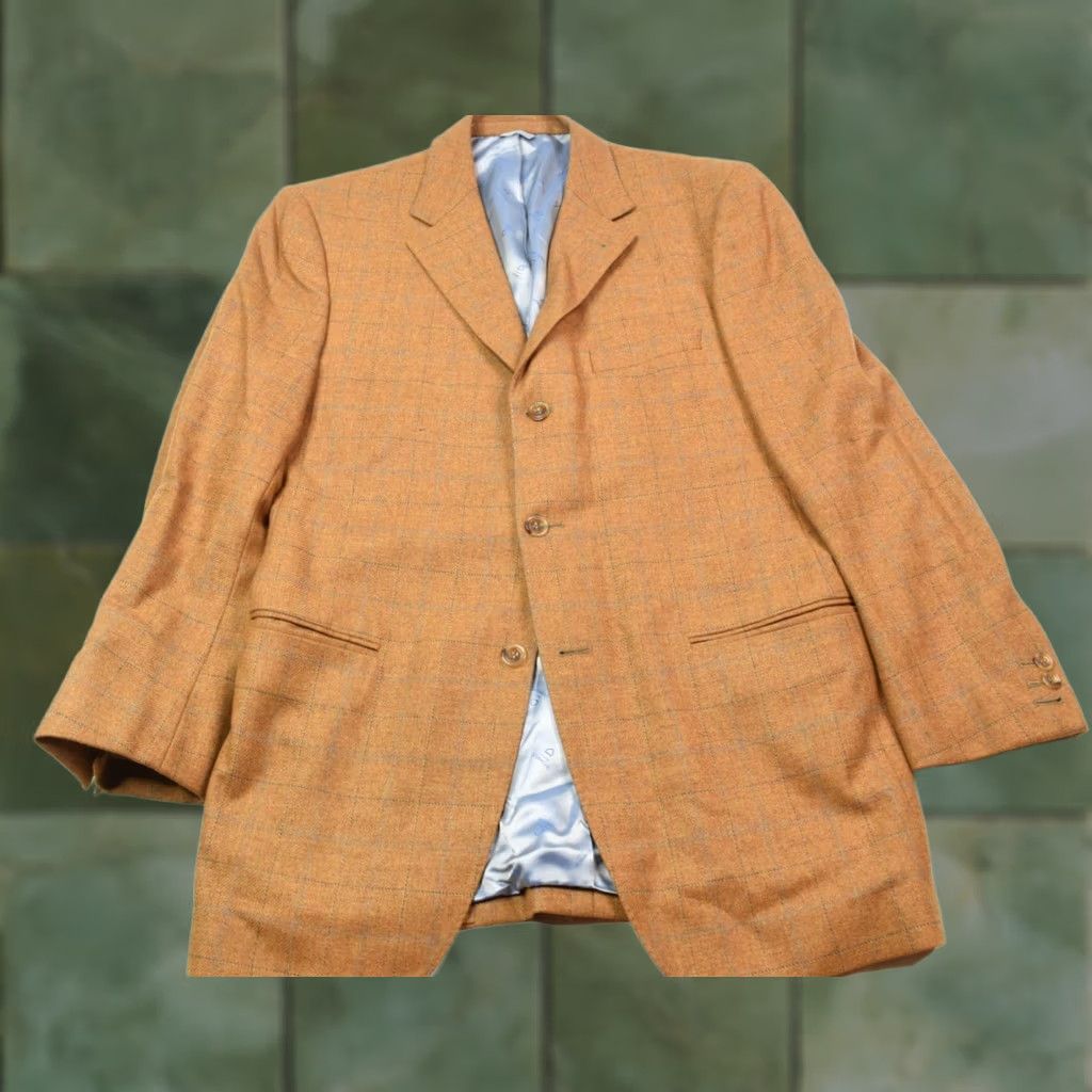 Vintage Tom Barnett Dormeuil Derby Blazer Mens 42 Brown Blue Windowpane Wool 3-Button Blazer Mens 42 Brown Windowpane Wool Derby Blazer Size 42R - 1 Thumbnail