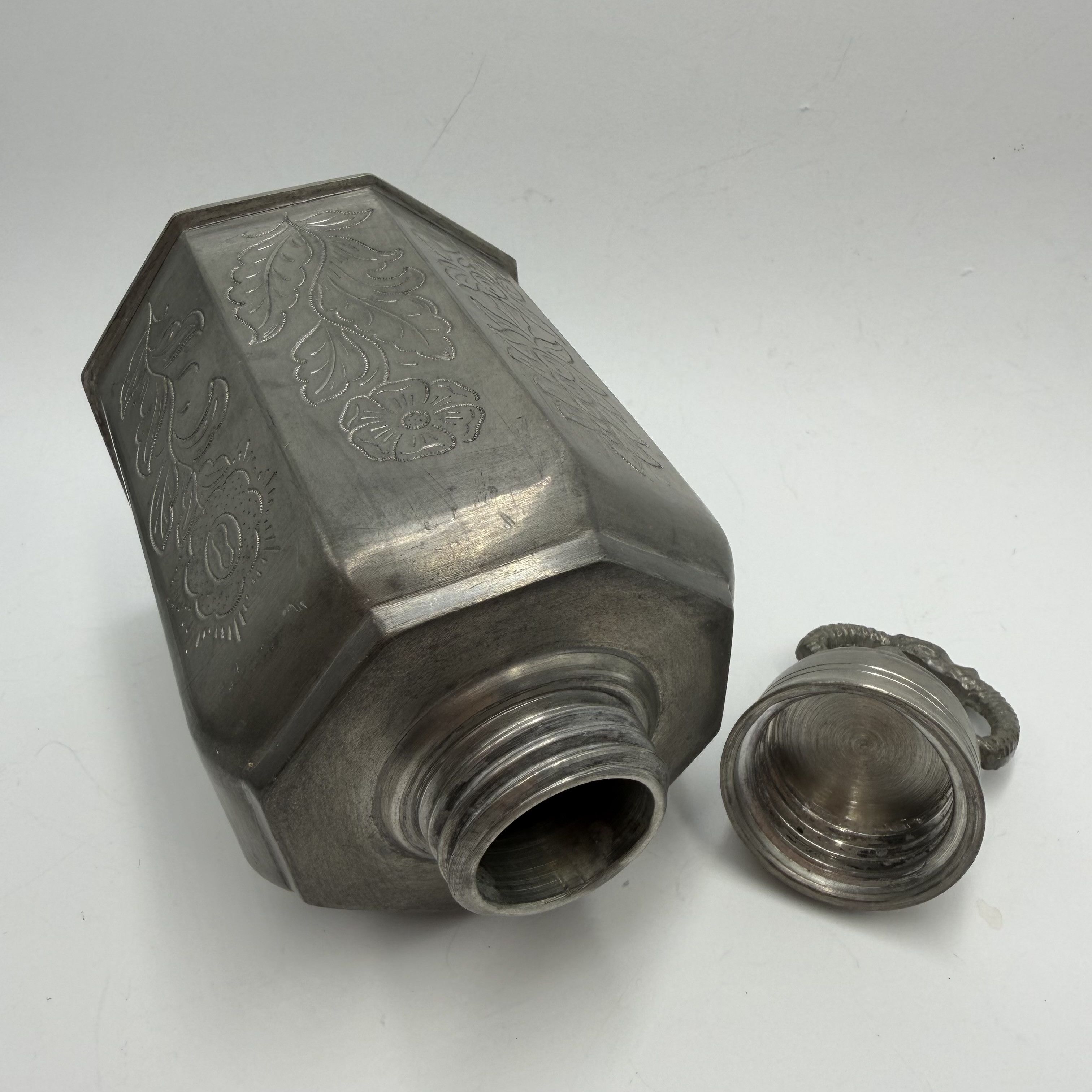 Vintage Vintage German Pewter Flask Octagonal Metal Bottle Size ONE SIZE - 2 Thumbnail