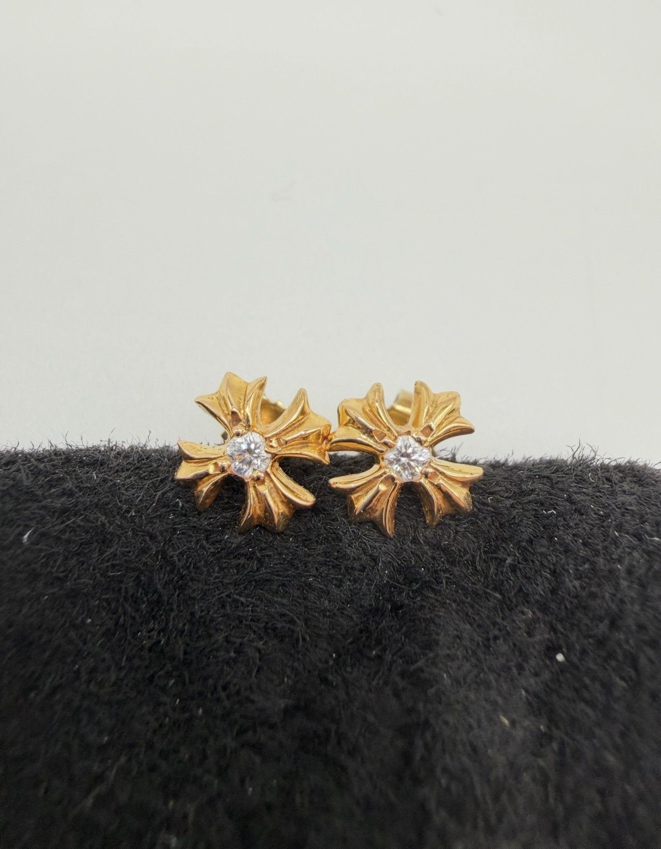 Chrome Hearts Gold + Diamond CH Plus Stud Earrings Size ONE SIZE - 2 Thumbnail