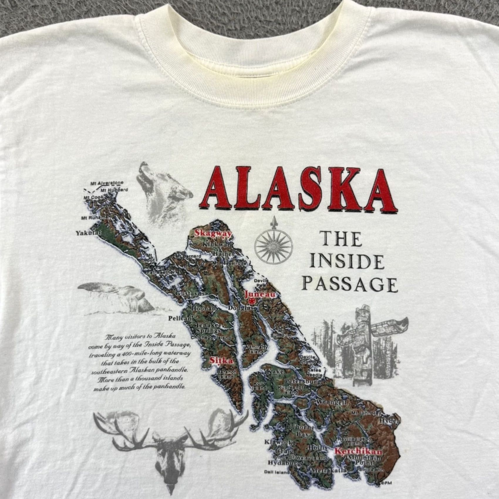 Anvil VINTAGE Alaska Shirt Mens M White The Inside Passage 90s Short Sleeve USA Size US M / EU 48-50 / 2 - 3 Thumbnail
