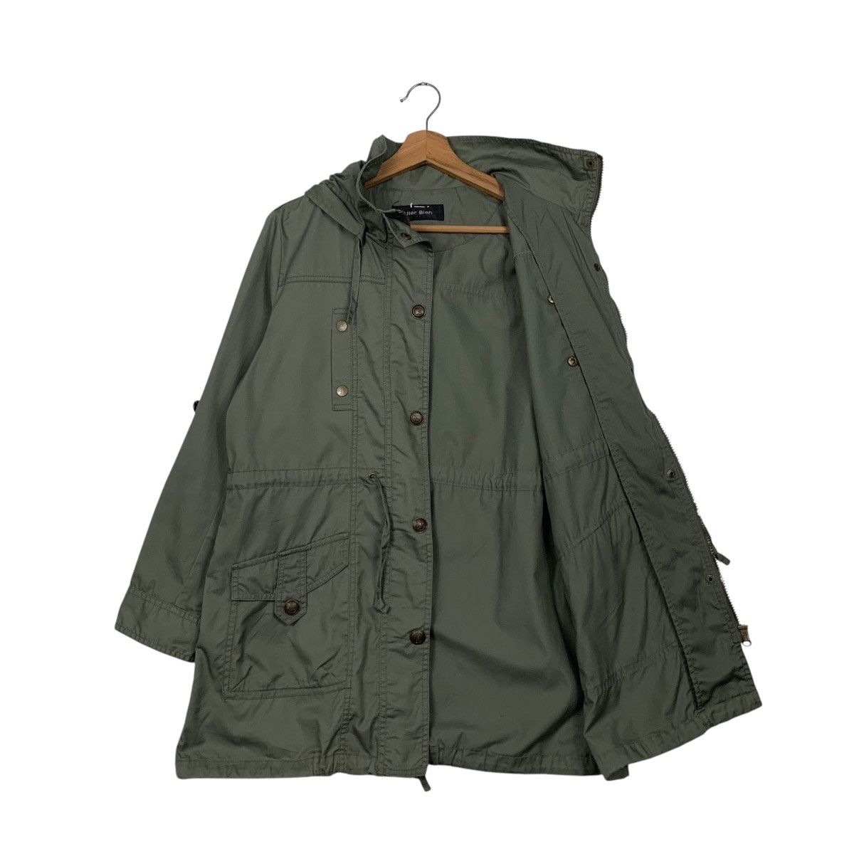 Japanese Brand ALLER BIEN Olive Green Button Parka Hoodie Jacket #2450-C110 Size US L / EU 52-54 / 3 - 6 Thumbnail