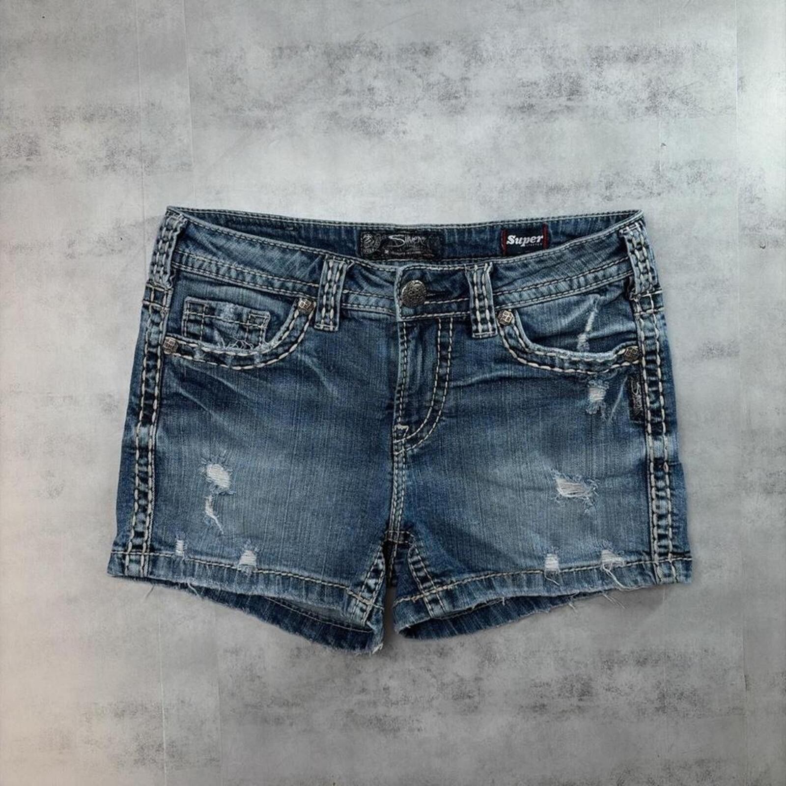 Silver Jeans Co. Y2K Blue Silver Jeans Grunge Mini Denim Shorts Size 30" / US 8 / IT 44 - 2 Thumbnail