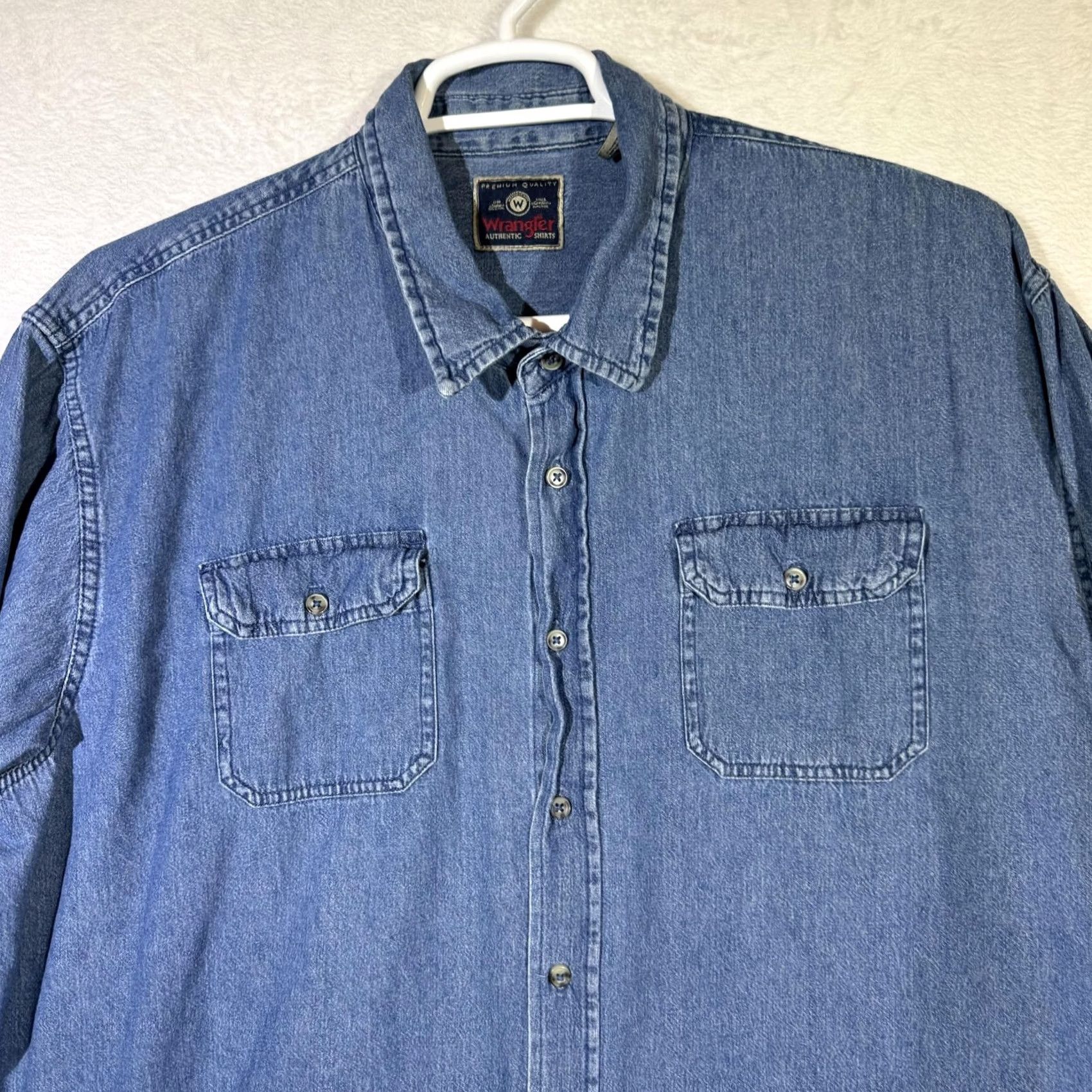 Wrangler Wrangler Shirt Mens 3XL Blue Denim Long Sleeve Button-Up Casual Western Workwear Size US XXL / EU 58 / 5 - 4 Thumbnail