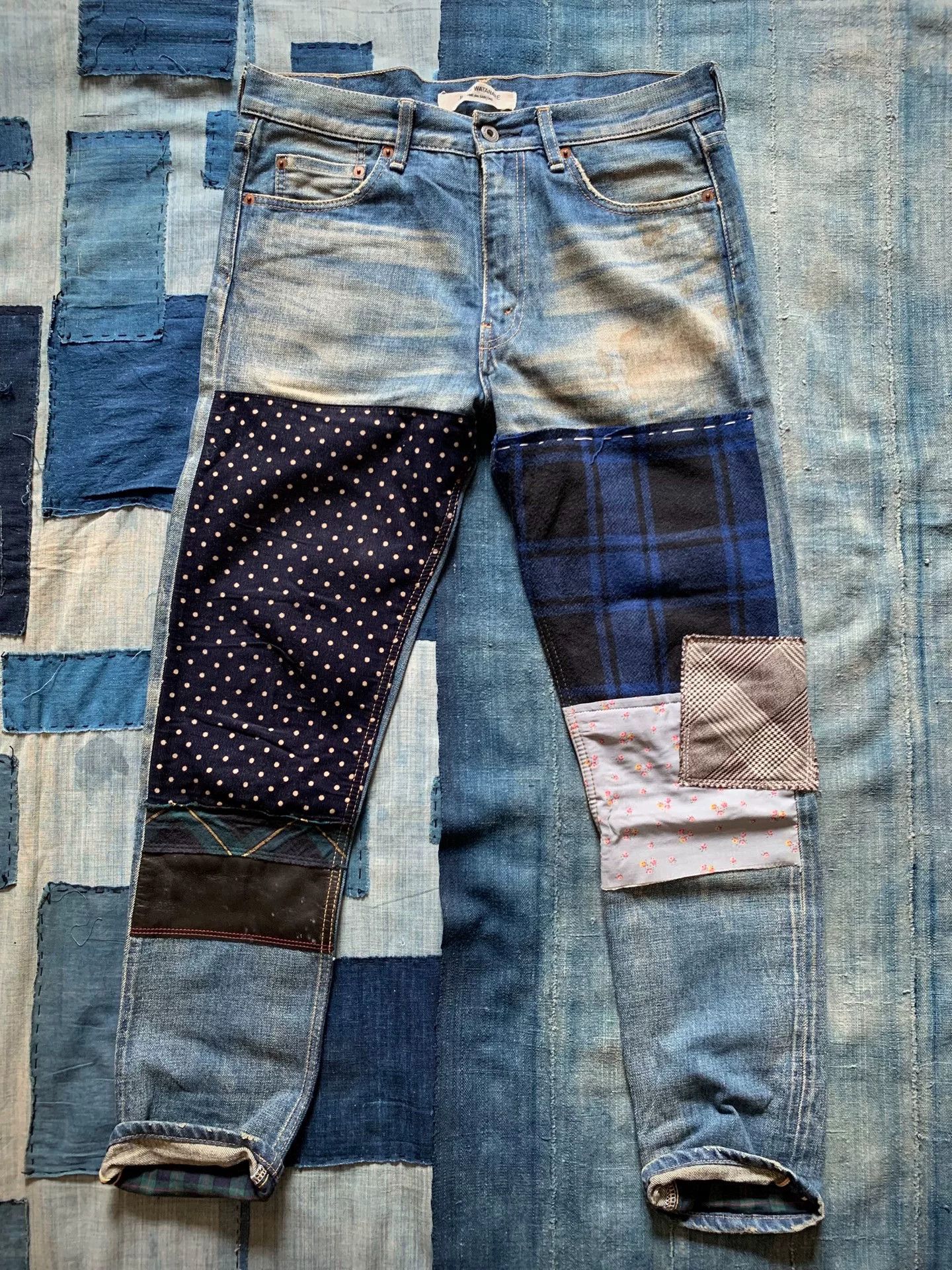Junya Watanabe Junya Watanabe Patchwork Leather Denim Jeans Size US 26 / EU 42 - 1 Thumbnail