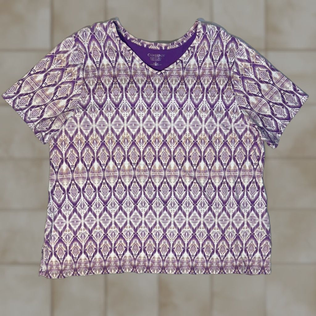 Vintage Catherines T-Shirt Shirt 1X Purple Paisley Logo Short Sleeve Crew Neck Casual All Seasons Regular Women Size XL / US 12-14 / IT 48-50 - 1 Thumbnail