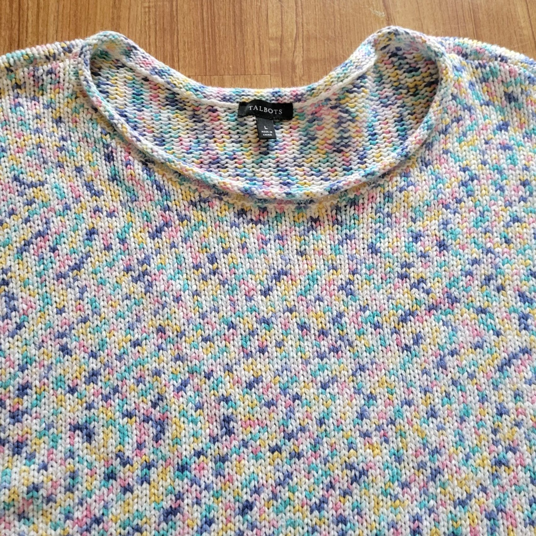 Talbots Talbots Sweater Top Womens M White Purple V Neck Chunky Knit Casual Pullover 3/4 Sleeves Rolled neckline Size M / US 6-8 / IT 42-44 - 3 Thumbnail