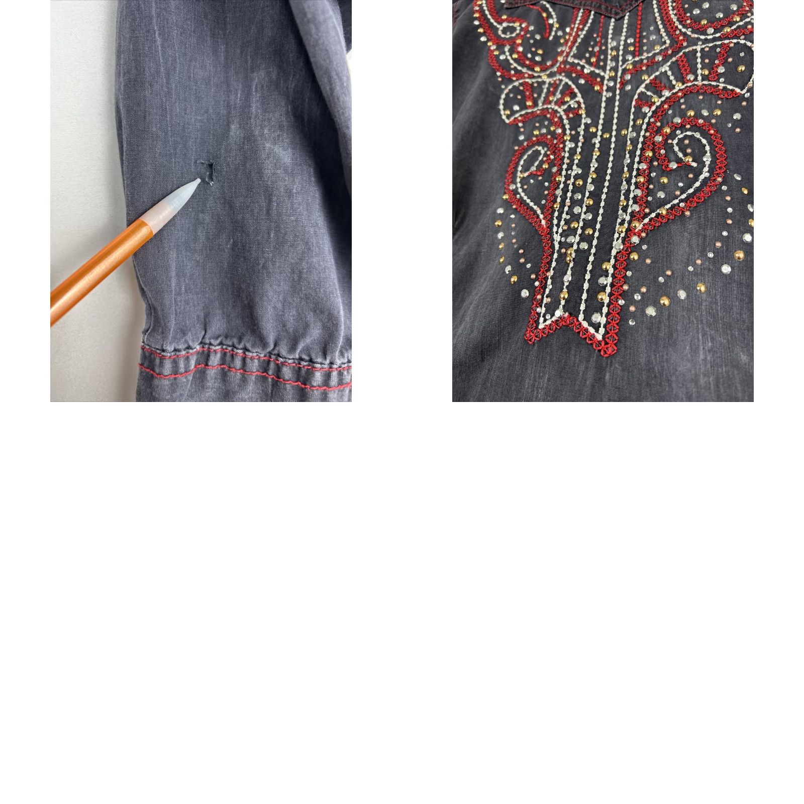 47 VINTAGE Rock 47 by Wrangler Beaded Pearl Snap Shirt Womens Long Sleeve Black Western Beaded Accents Sized L (Chest 22” Length 28” Sleeves 24”) Size L / US 10 / IT 46 - 10 Thumbnail