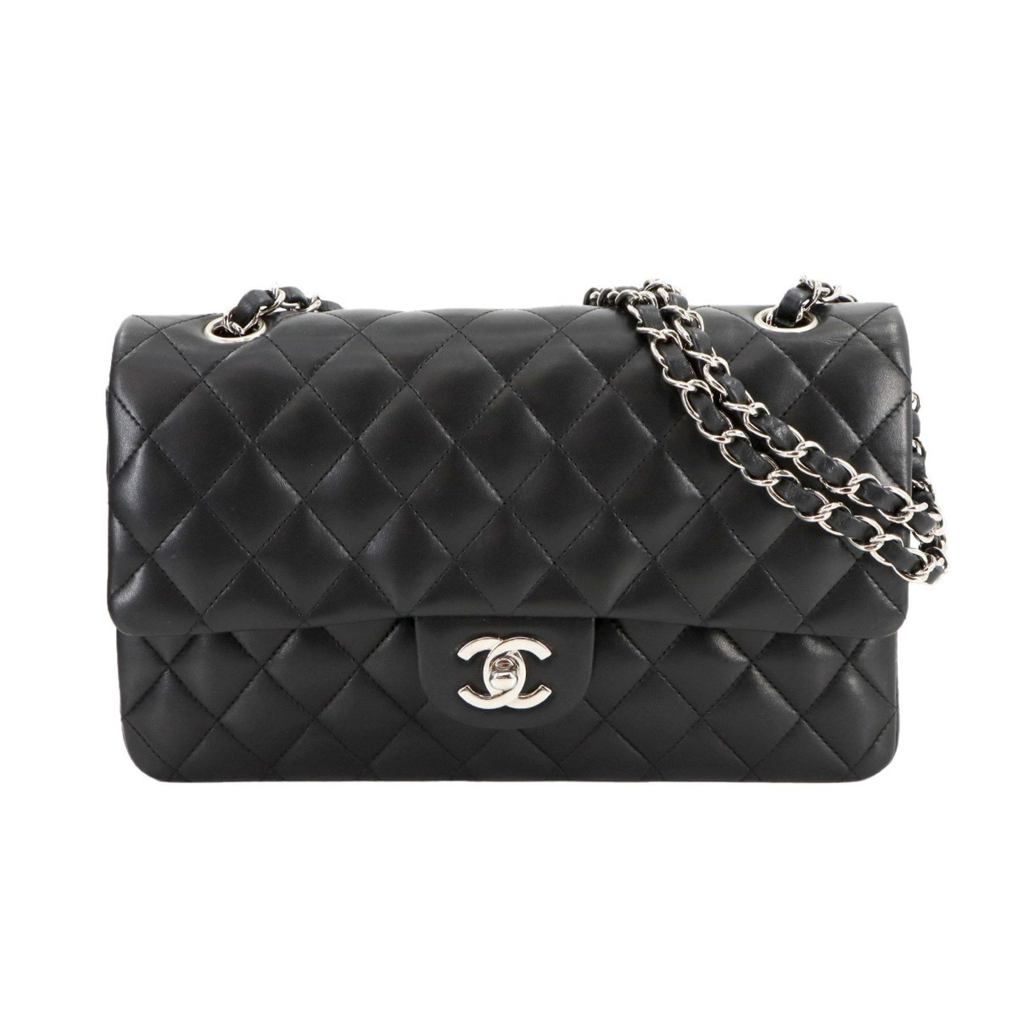 Chanel Matelasse 25 Chain Shoulder Bag Leather Black A01112 Silver Metal Fittings Coco Mark, Women's