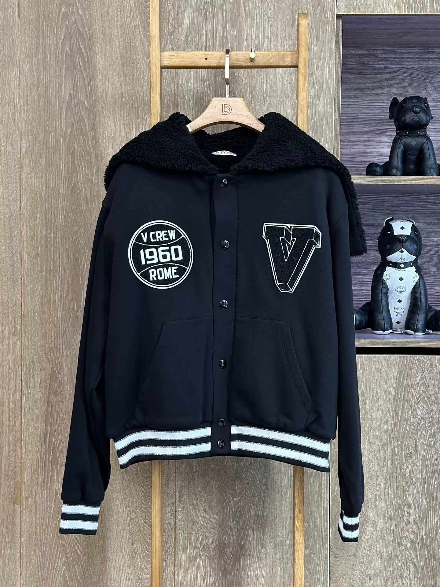Valentino Black Hooded Varsity Jacket