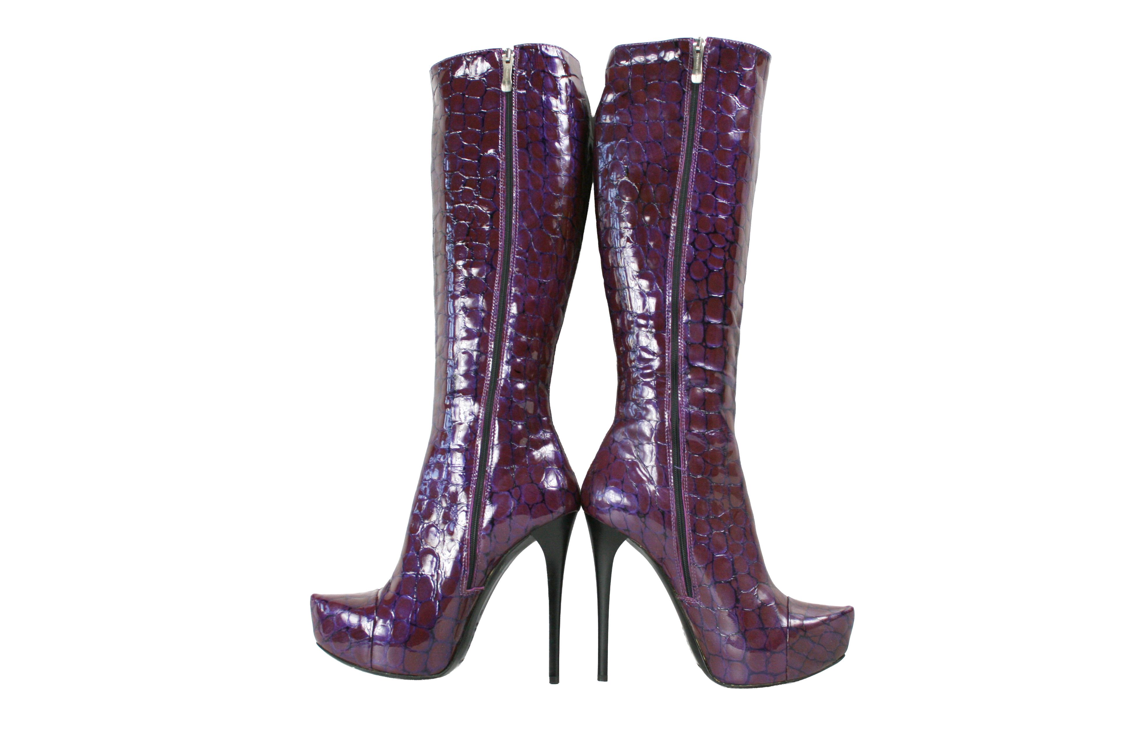 Other Gianmarco Lorenzi Y2K Sexy "Croco Print" Patent Knee Boots Size US 7 / IT 37 - 8 Thumbnail