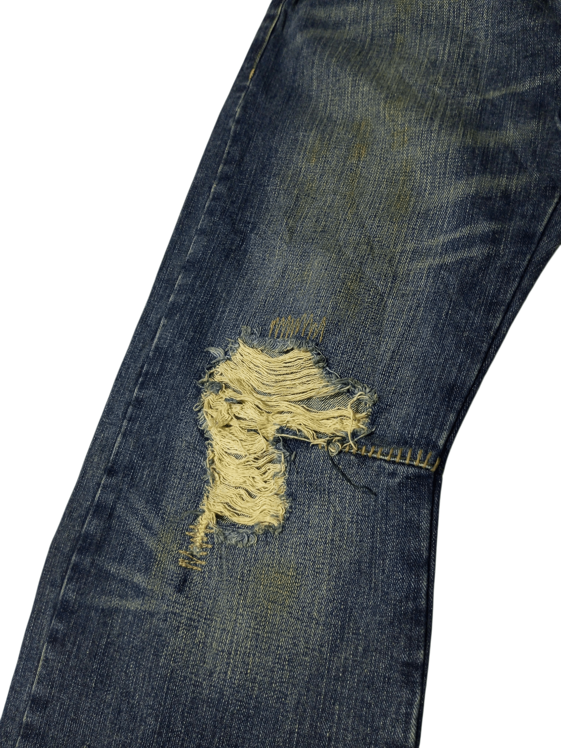 Karakuri Tamashii Vintage exhibitionist embroidery distressed flared denim Size US 33 - 11 Thumbnail