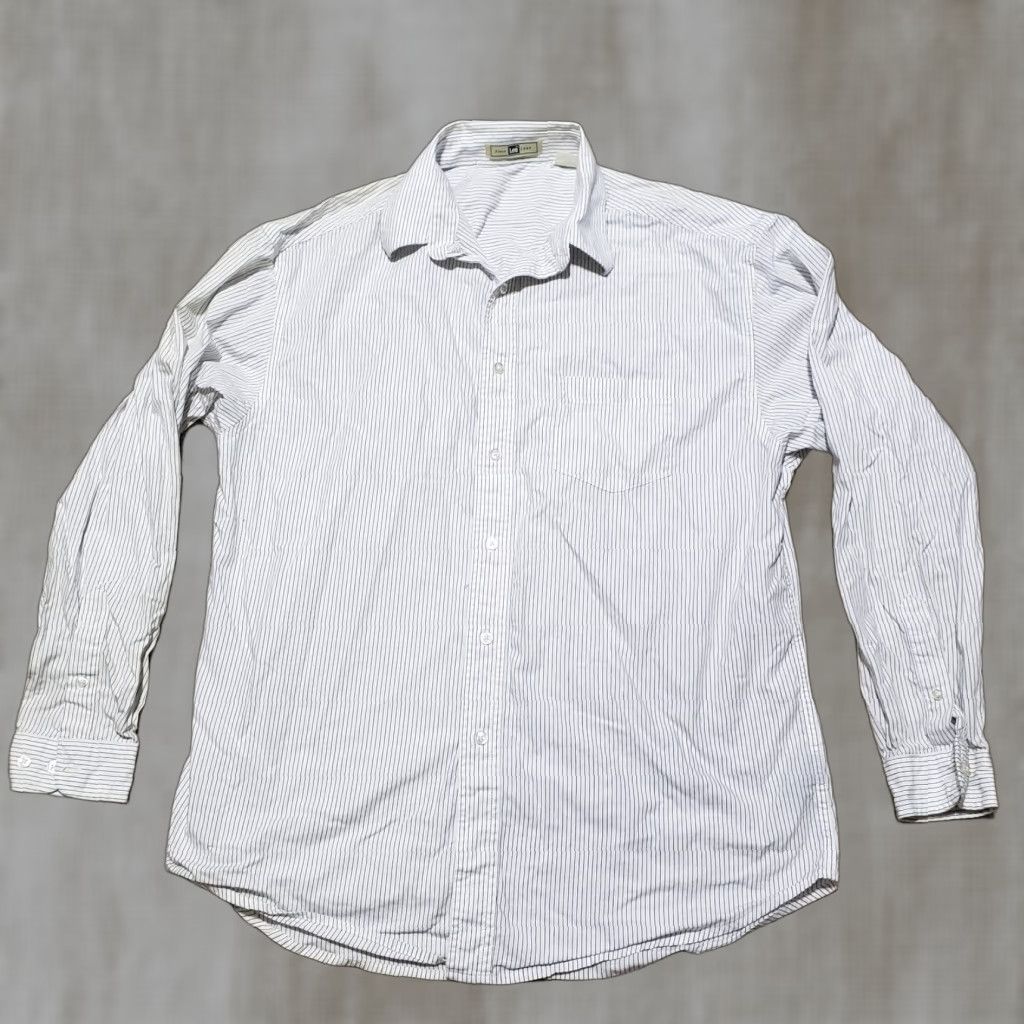 Lee Lee Striped Button-Up Shirt White Long Sleeve Adult L Large Mens Regular Fit Size US L / EU 52-54 / 3 - 1 Thumbnail