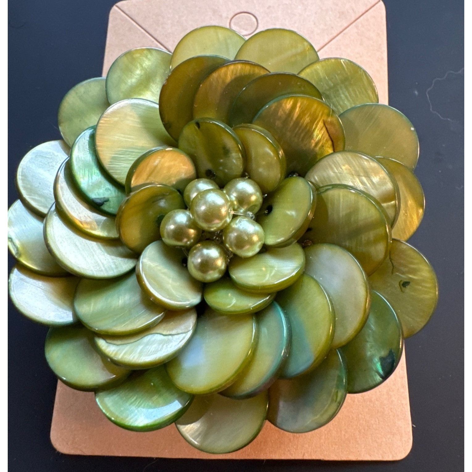 Vintage Abalone Mother of Pearl Dahlia Cluster Flower Brooch Green Size ONE SIZE - 1 Thumbnail