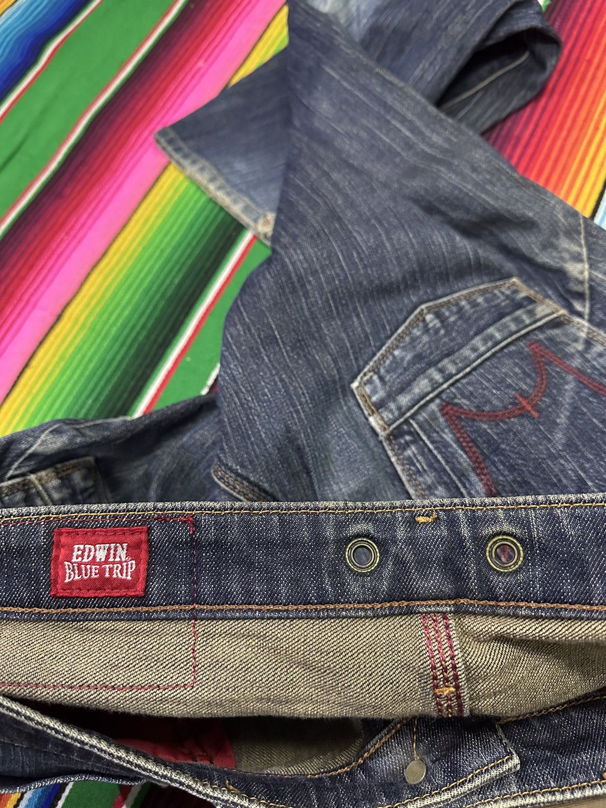 Edwin 💥 Edwin Twist Leg 💥Denim Edwin blue trip with flare design 💥 Size US 34 / EU 50 - 15 Thumbnail