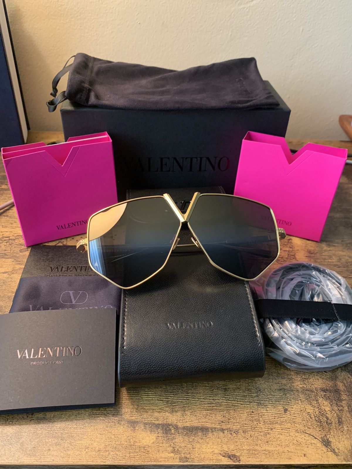 Valentino *RARE* New Valentino V-Hexagon Titanium Sunglasses w/ Bag!!! Size ONE SIZE - 1 Thumbnail