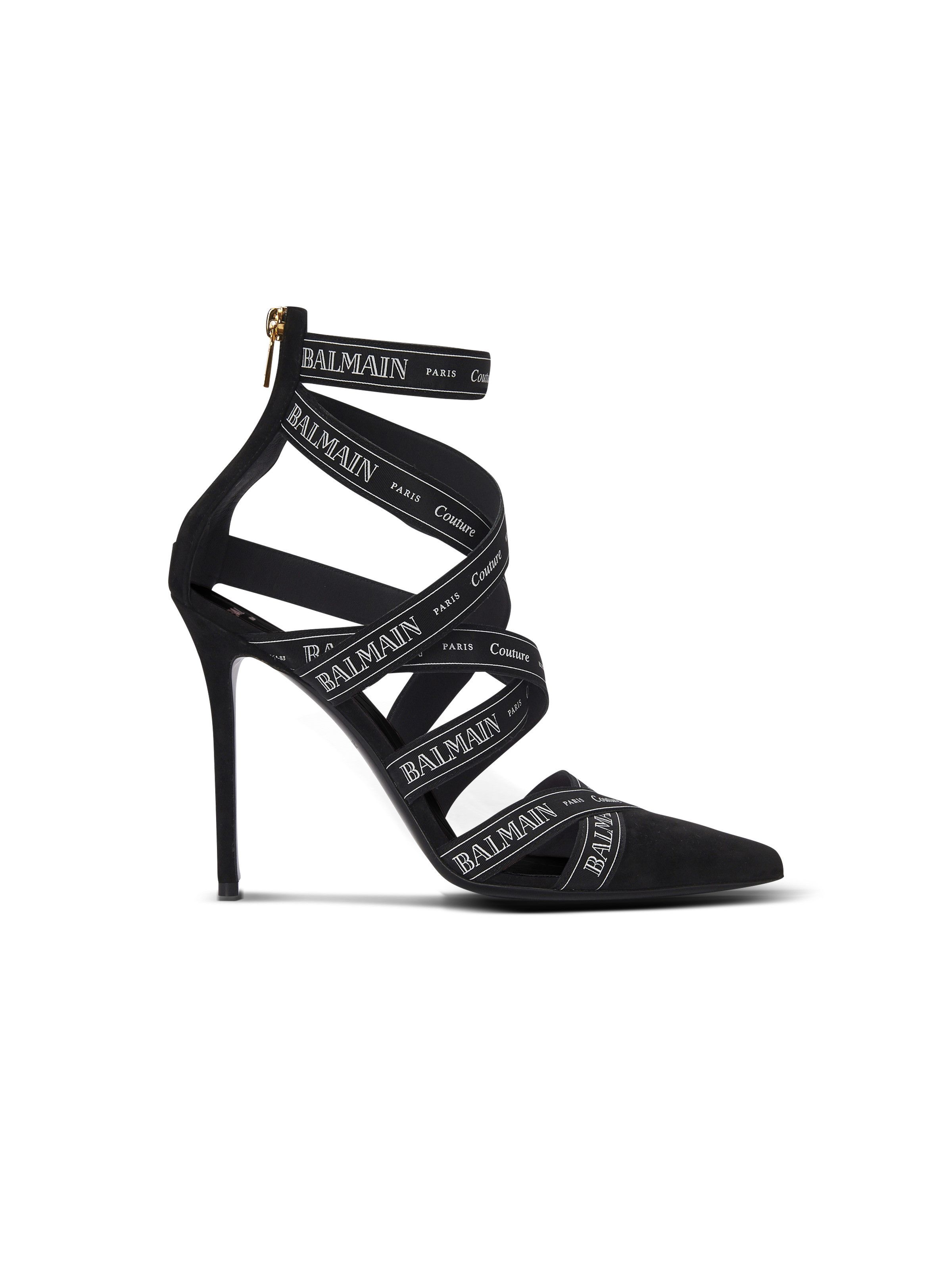 Balmain o1s1wg111225 Suede Pumps With Logo Ribbon in Black Size US 7 / IT 37 - 1 Thumbnail