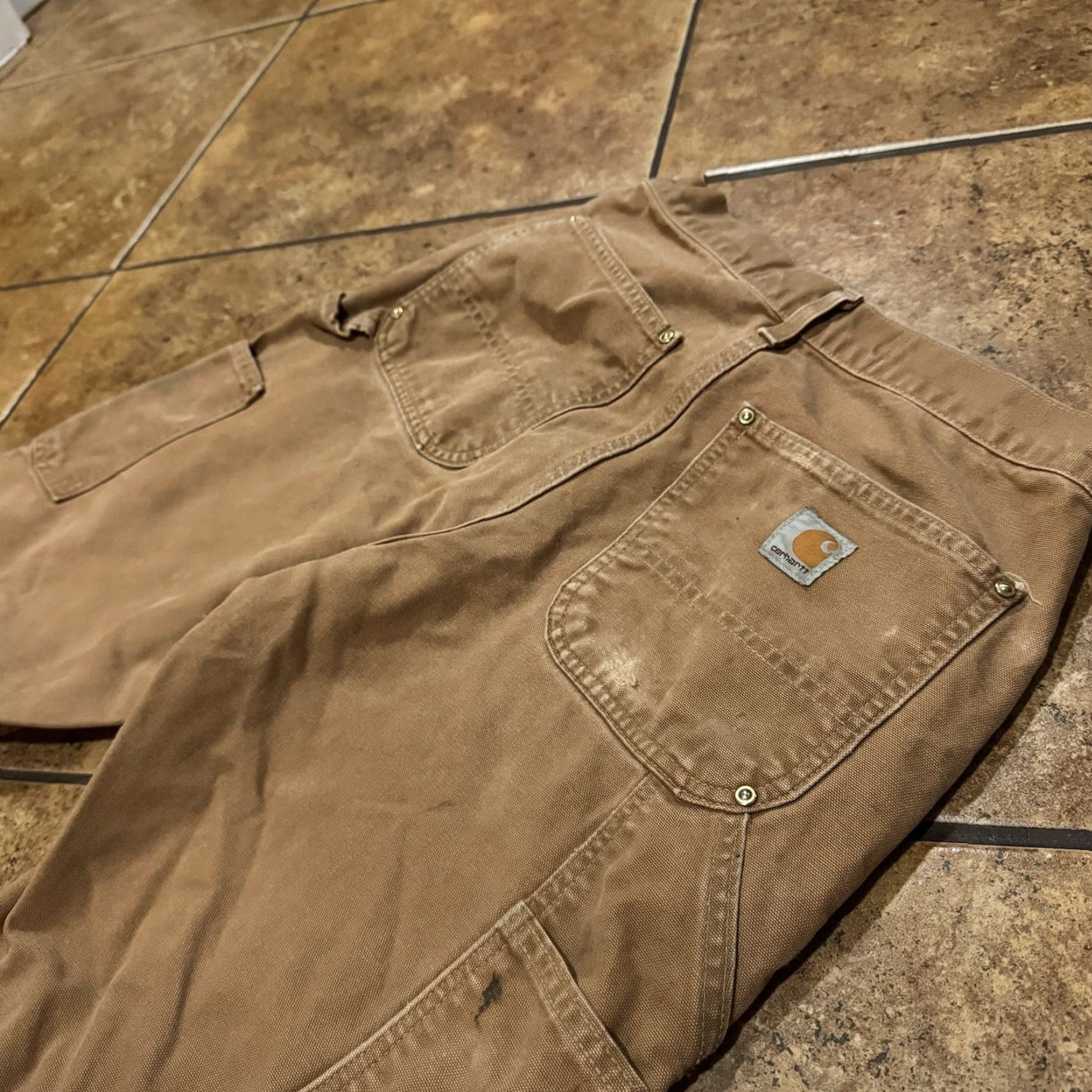 Carhartt VINTAGE Carhartt Carpenter Pants Tan 31 x 29 Double Knee Front Work USA Mens Regular 100% Cotton Size US 31 - 3 Thumbnail