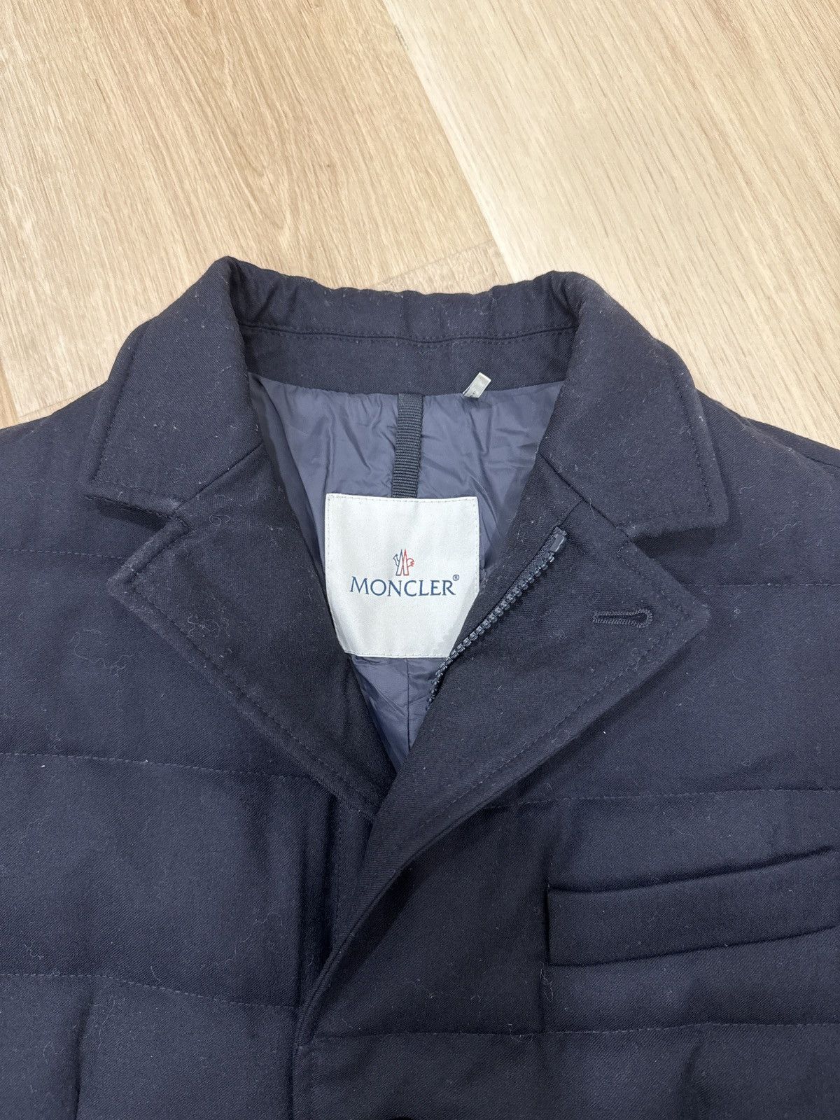 Moncler Moncler Navy Blue Wool Rodin Quilted Down Jacket Size US M / EU 48-50 / 2 - 2 Thumbnail