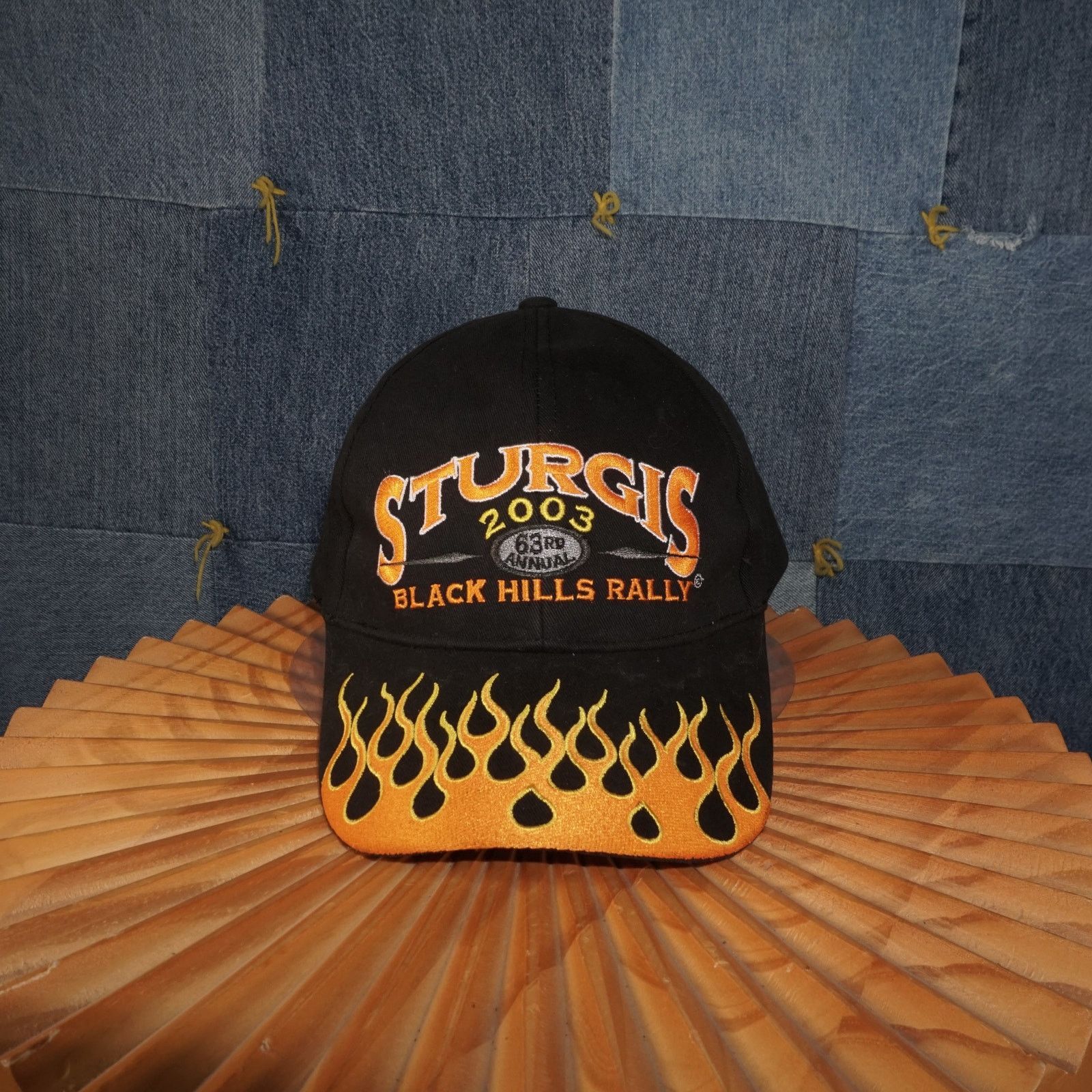 Harley Davidson OSFA- Vintage / Y2K 00's Flame Embroidered Black Sturgis Hat Size ONE SIZE - 1 Thumbnail