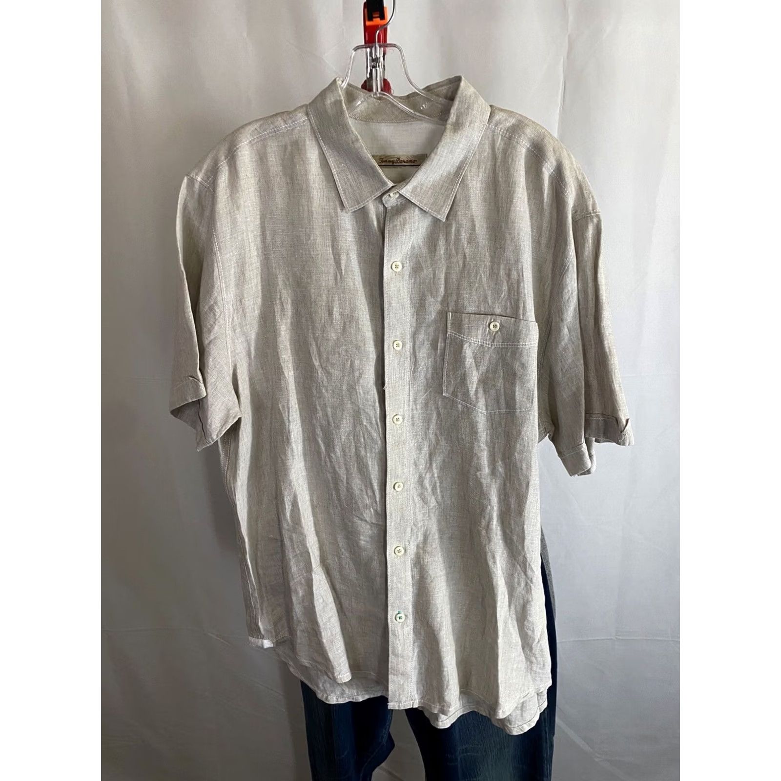 Tommy Bahama Tommy Bahama 100% Linen SHIRT Short Sleeve Button-Up Beige Large L 33 Mens Size US L / EU 52-54 / 3 - 2 Thumbnail