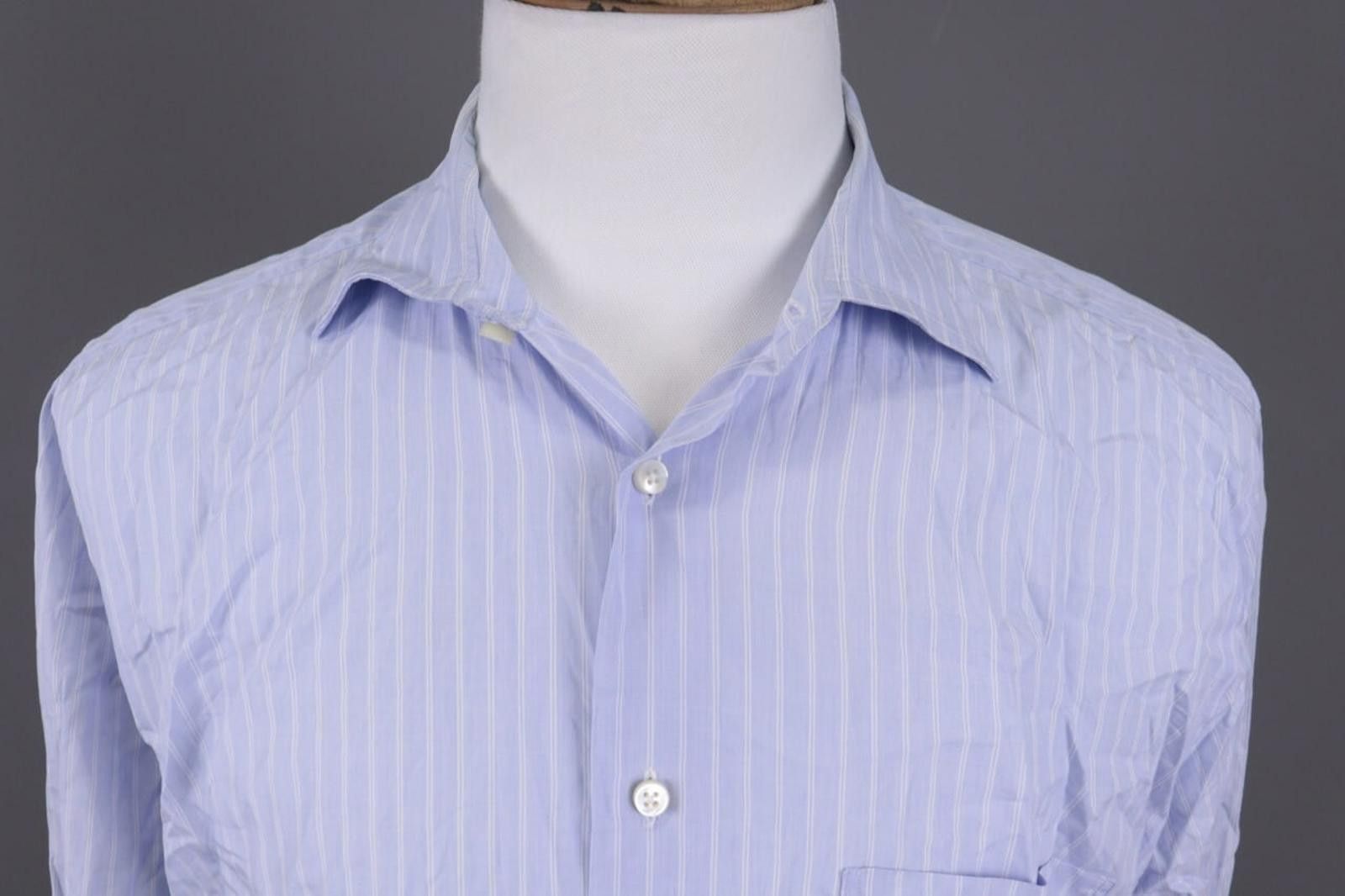 Canali Canali Exclusive Blue Striped Button Down Shirt Size 44 / 17 Size US M / EU 48-50 / 2 - 3 Thumbnail