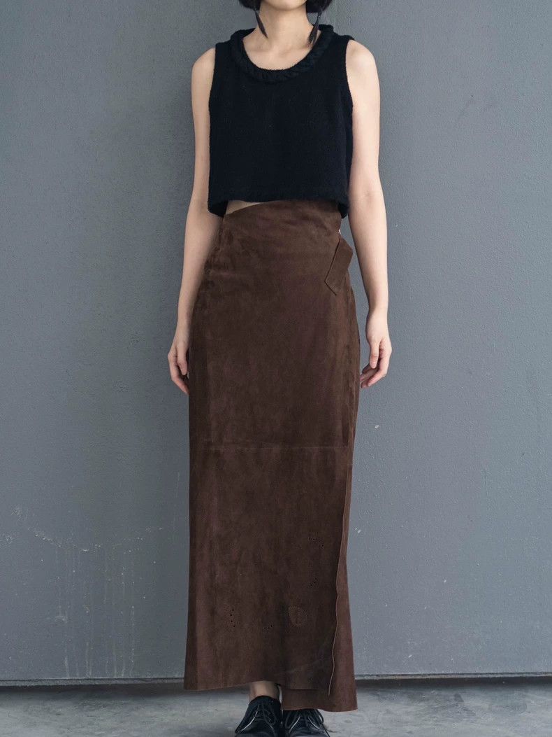 Kenzo KENZO 1980s Vintage Brown Leather Wrap Skirt - dmc Size US 30 / EU 46 - 1 Thumbnail