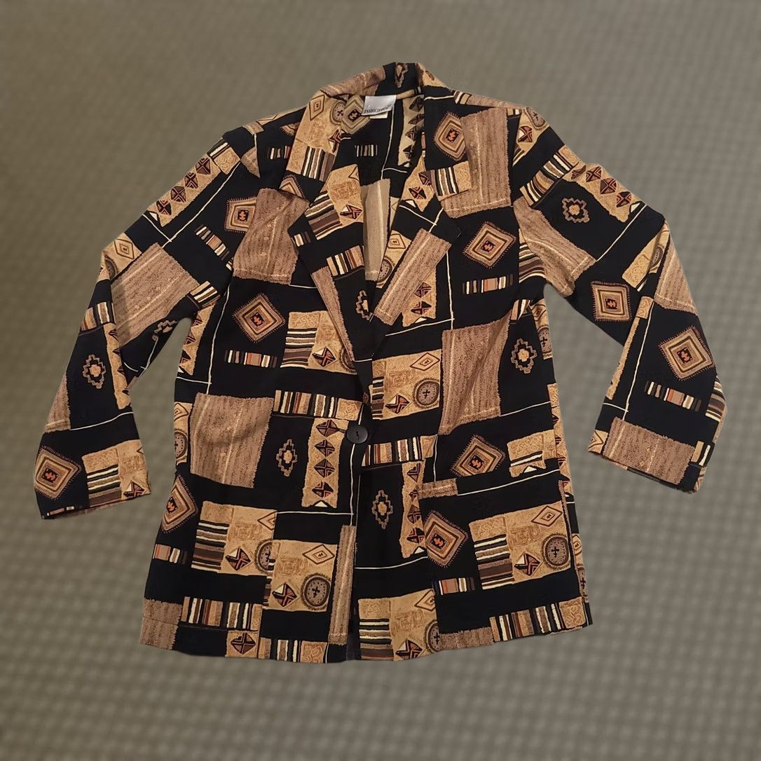 Vintage VINTAGE Fashion Bug Blazer Womens Small Black Tan Geometric Patchwork 90s Jacket Size S / US 4 / IT 40 - 1 Thumbnail