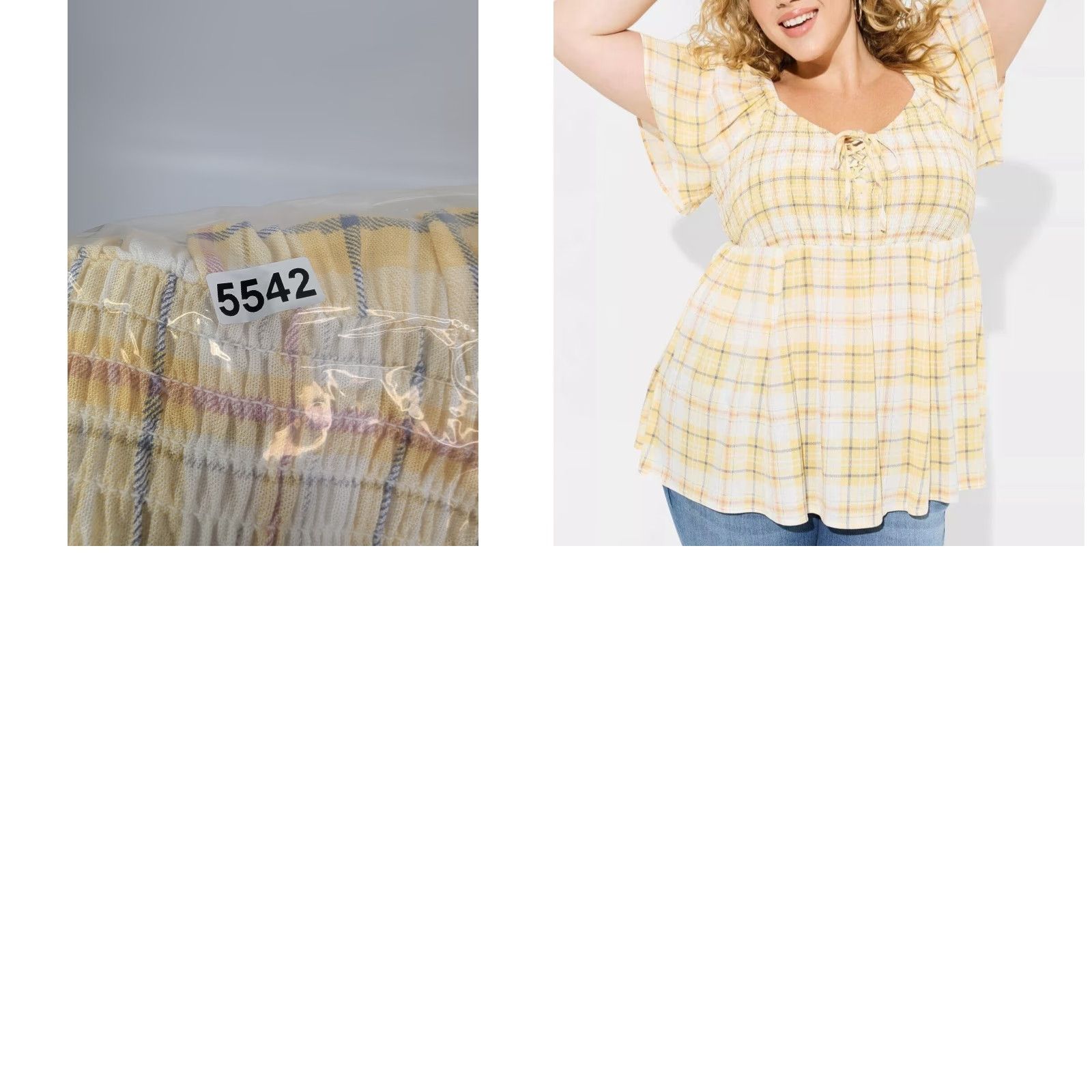 Torrid Torrid Blouse Shirt Plaid 2X Yellow Flutter Sleeve Bodice Smocked Slub Top Women Plus Size Size XXL / US 16-18 / IT 52-54 - 8 Thumbnail