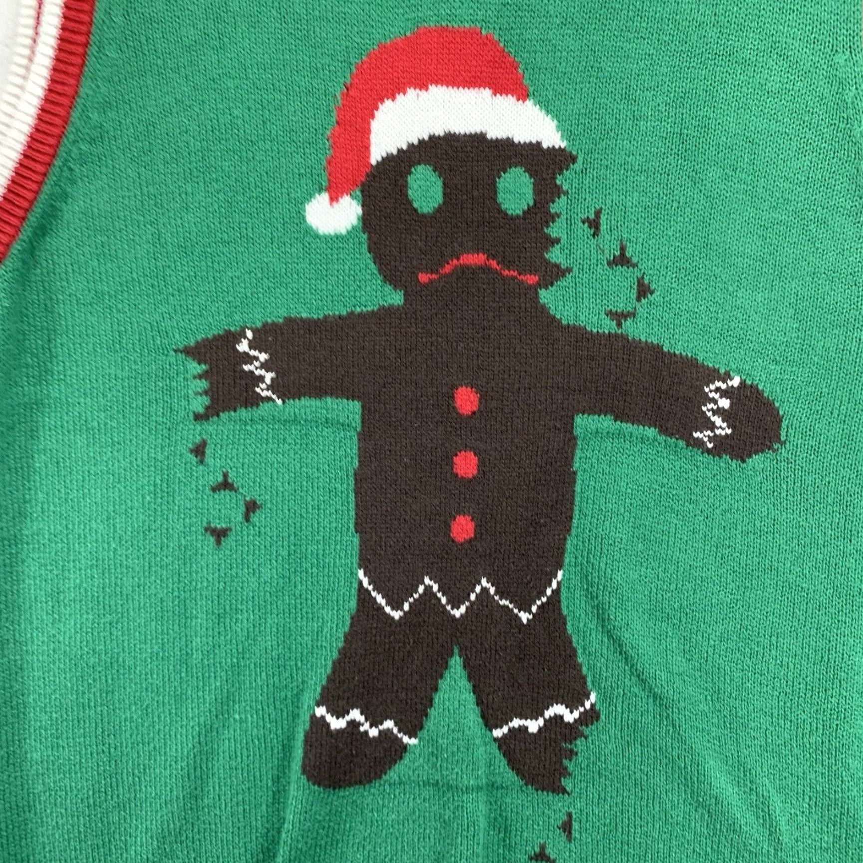 Vintage Funny Gingerbread Man Ugly Christmas Sweater Vest Medium Green Unisex Adult Holiday Size US M / EU 48-50 / 2 - 2 Thumbnail