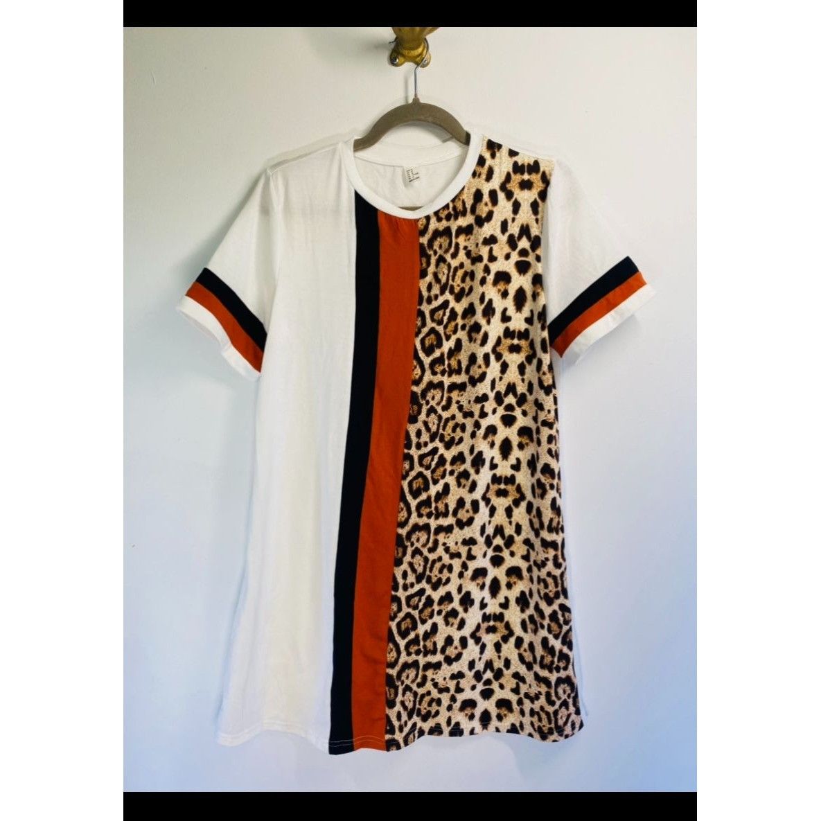 Other Leopard Print & Colorblock Short Sleeve Mini Dress White/Ora Size M / US 6-8 / IT 42-44 - 1 Thumbnail