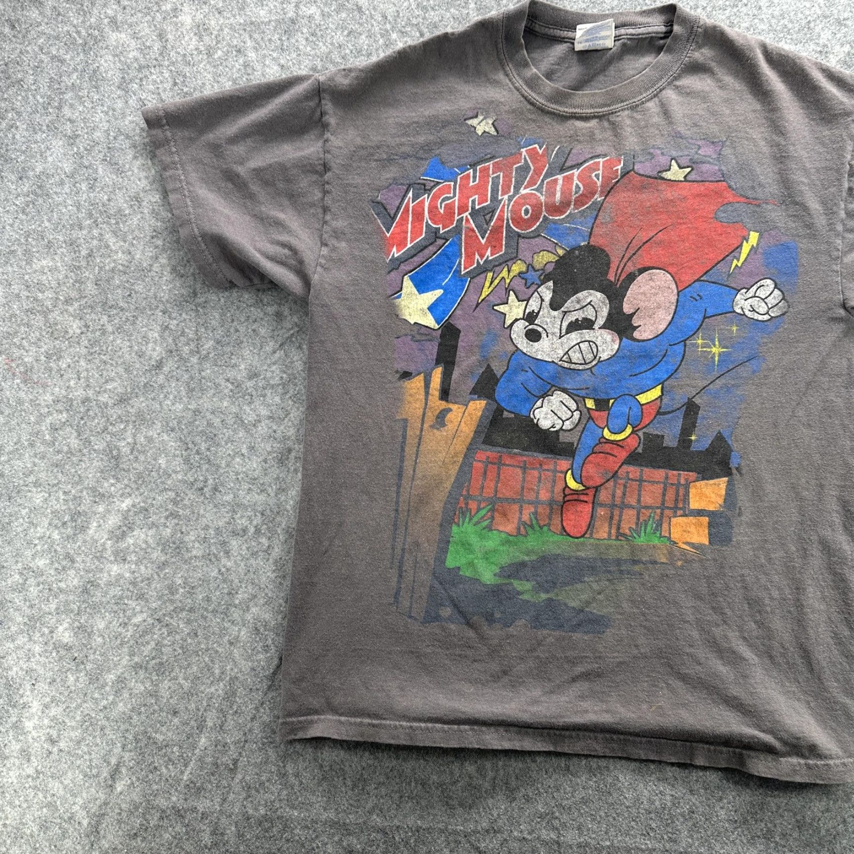 Gildan VINTAGE Mighty Mouse Shirt Mens M Gray Graphic Tee Cartoon Superhero Gildan Ultra Cotton Size US M / EU 48-50 / 2 - 3 Thumbnail