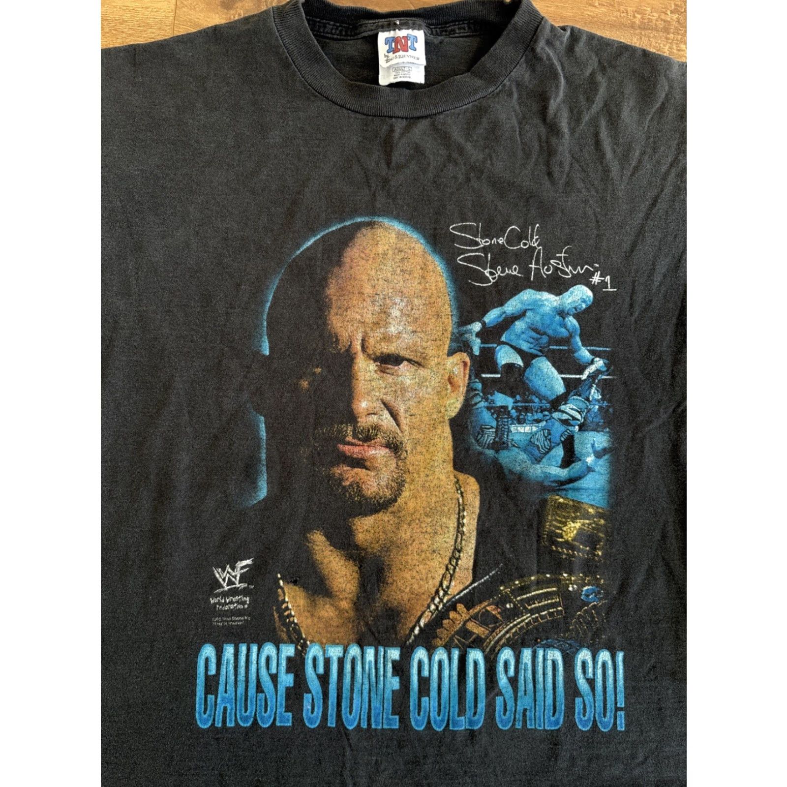 Vintage VINTAGE Steve Austin WWF Cause Stone Cold Said So T-Shirt Mens Large Black 100% Cotton Graphic Tee Short Sleeve Size US L / EU 52-54 / 3 - 2 Thumbnail