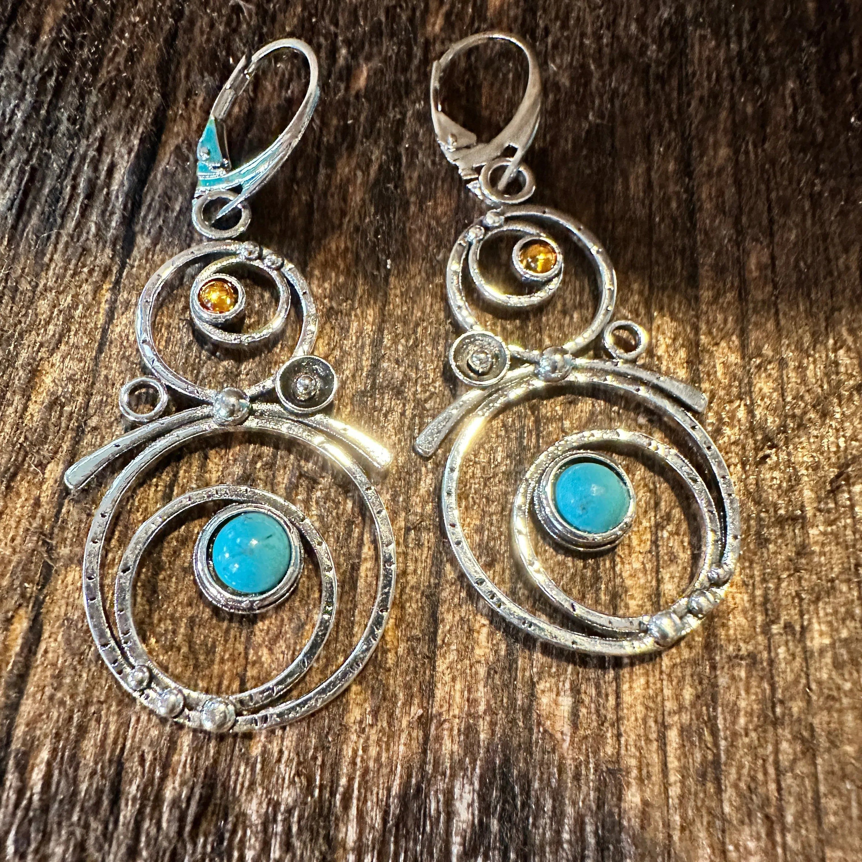Other Boho Hippie Western Turquoise Stone Circle Silver Drop Wire Size ONE SIZE - 2 Thumbnail