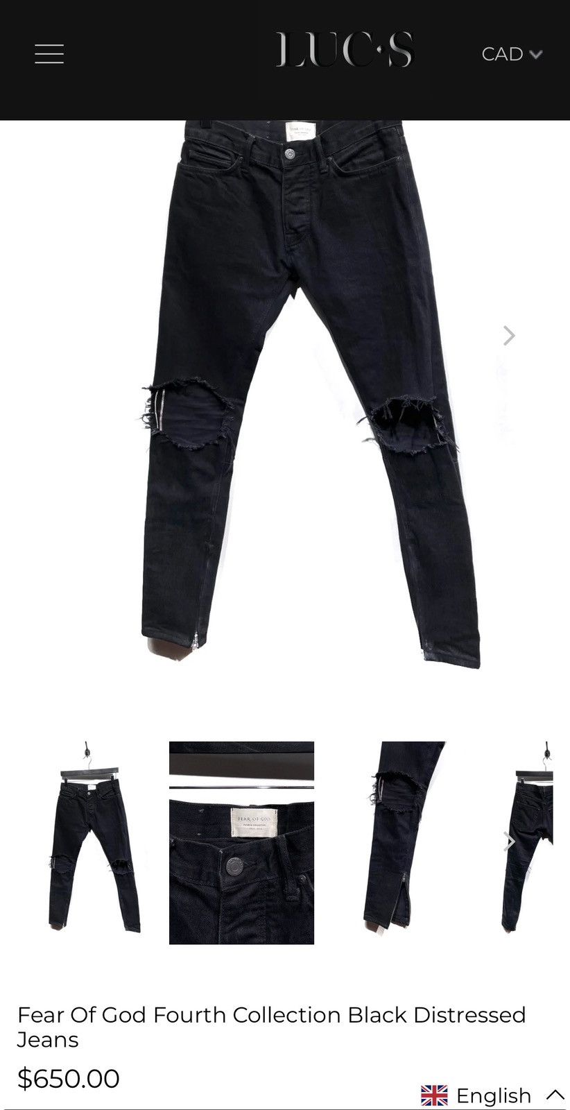 Fear of God 🔥Fear of God Fourth Collection Distressed Jeans Black SZ 31 Size US 31 - 12 Thumbnail