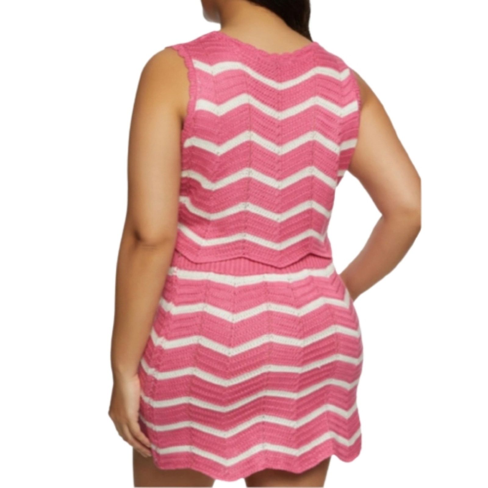 Almost Famous PINK & WHITE CROCHET ☆ VEST & SKIRT ☆ 2 PIECE SET ☆ 2x ☆ NWT Size XXL / US 16-18 / IT 52-54 - 3 Thumbnail