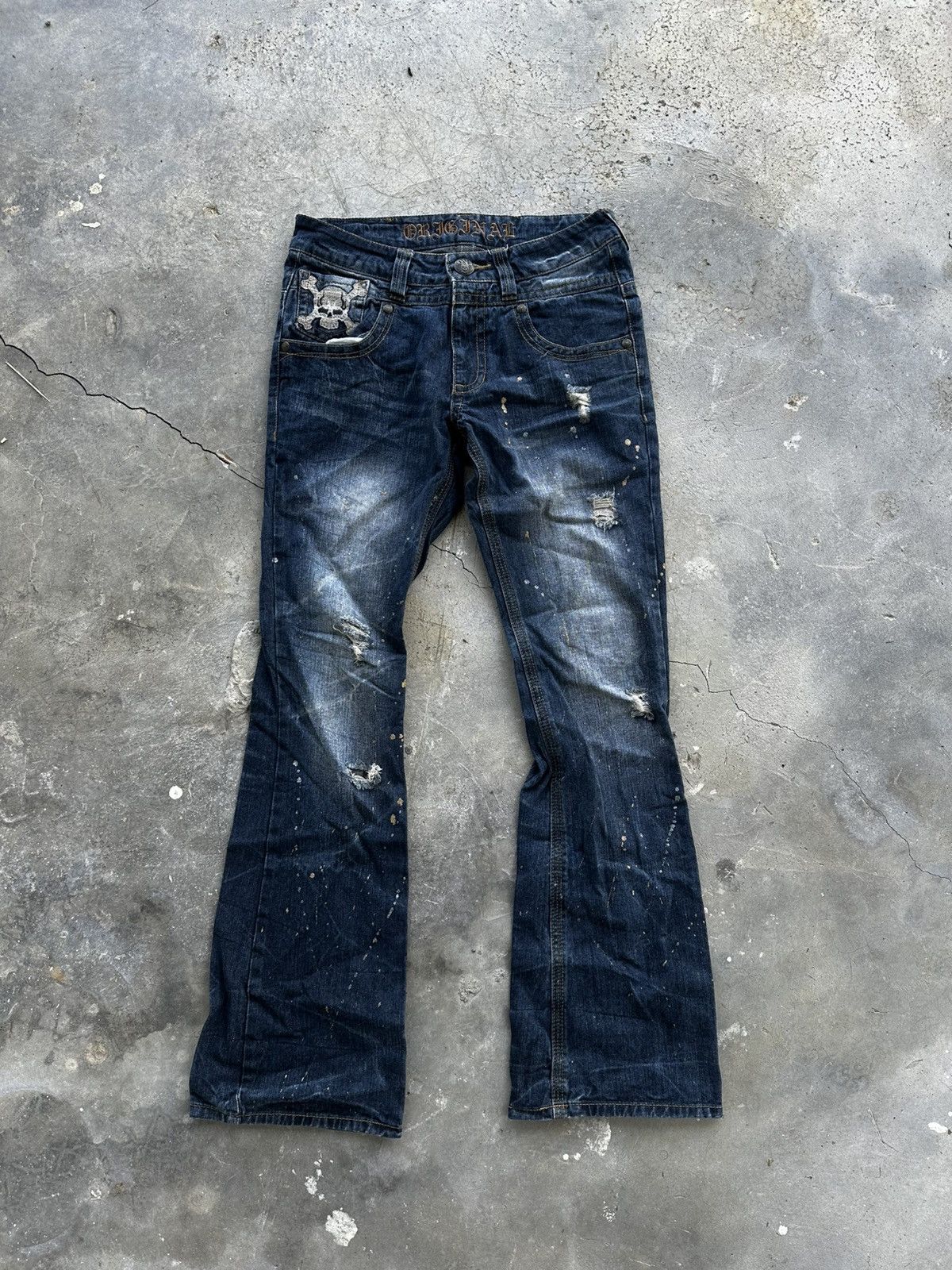 Le Grande Bleu (L.G.B.) Original Jeans Skull Flare Distressed Denim Size US 32 / EU 48 - 2 Thumbnail