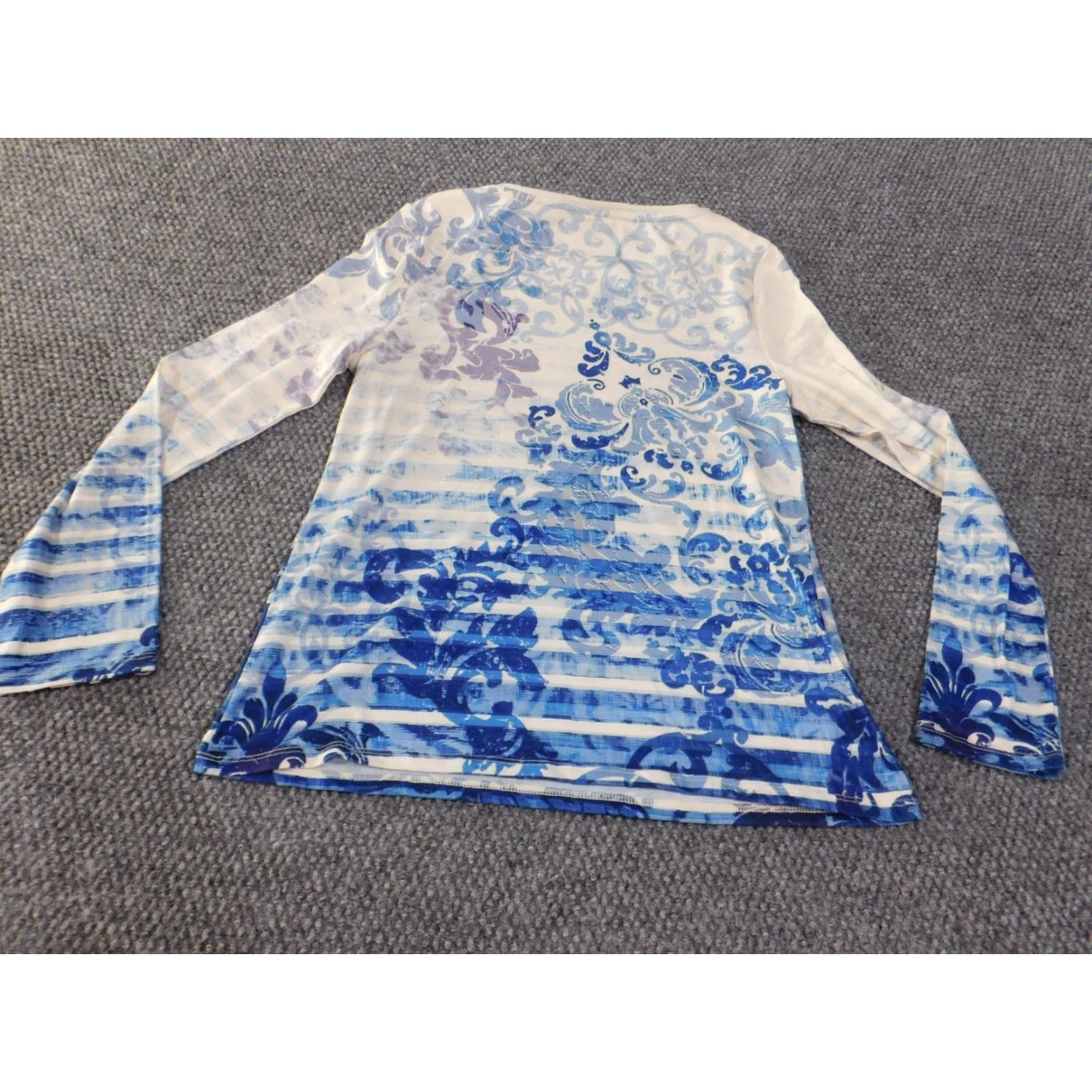 Vintage Chicos Blouse Shirt Womens 0 Blue Floral Knit Polyester Button Round Neck Long Sleeve Casu al Stretch Regular Vintage No Size XS / US 0-2 / IT 36-38 - 7 Thumbnail