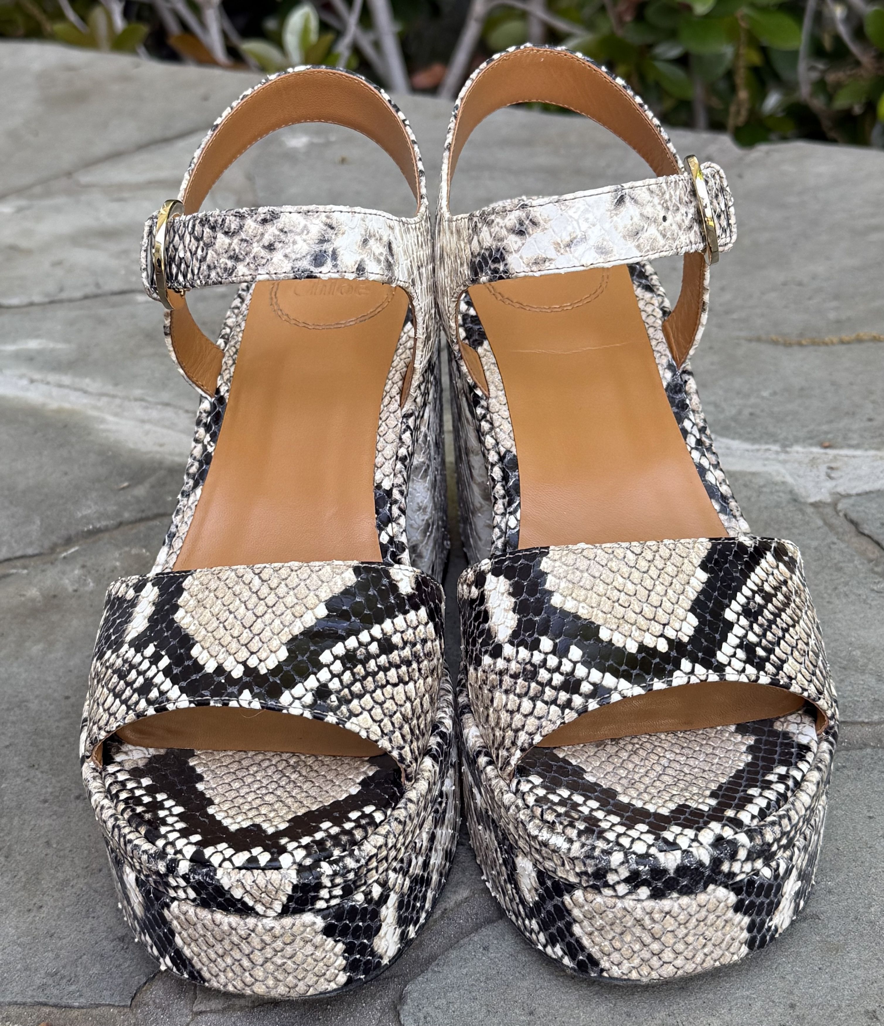 Chloe Chloe Snakeskin Odina Platform Sandals Size US 7 / IT 37 - 2 Thumbnail