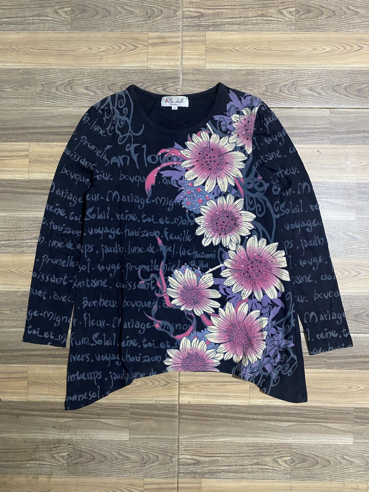 Japanese Brand × Vintage CLIN DELLE FLORAL ASYMMETRICAL LONG SLEEVE TEE Size L / US 10 / IT 46 - 1 Thumbnail