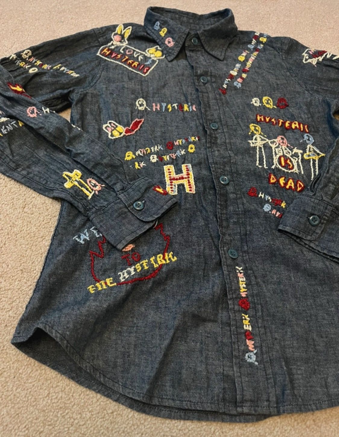 Hysteric Glamour Hysteric Glamour Rock Embroidered Bunny Denim Shirt Size ONE SIZE - 6 Thumbnail