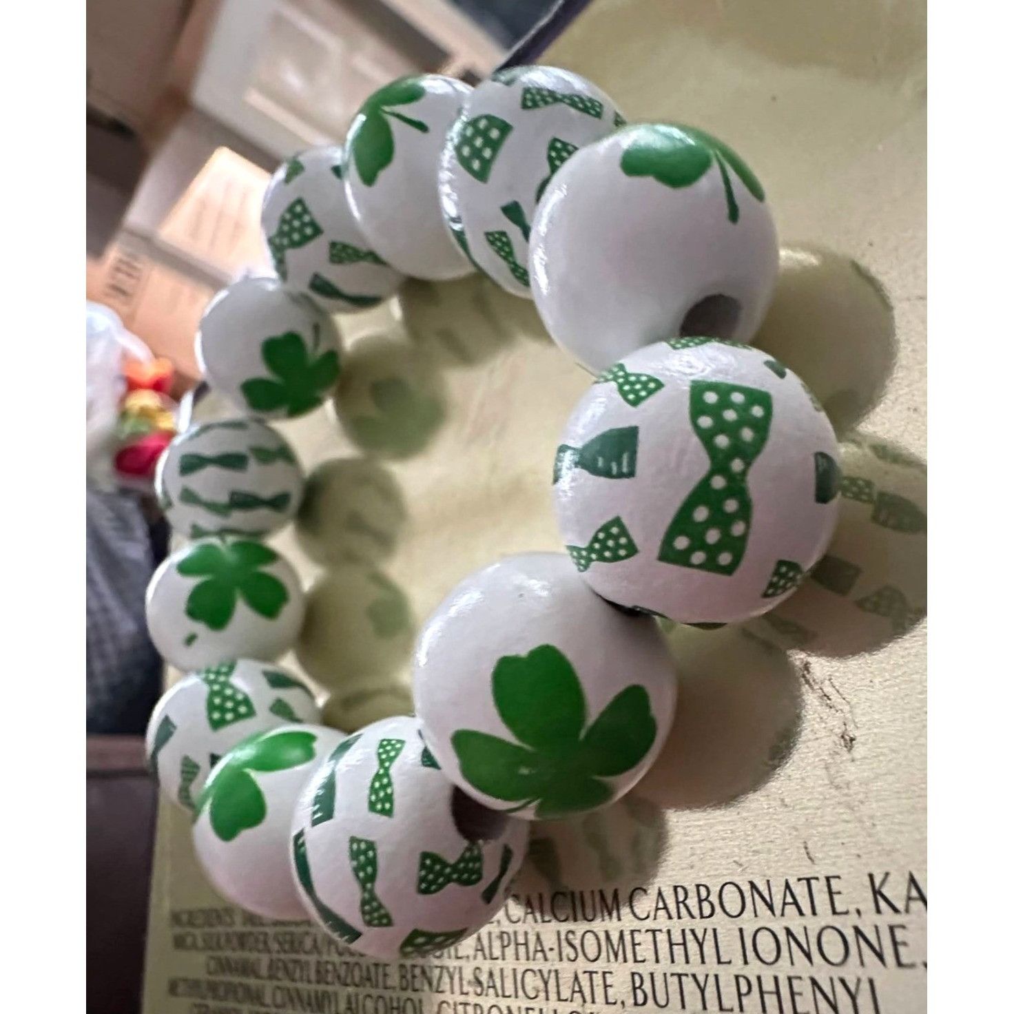 Handmade Luck of the Irish Clover Wood Beaded Stretch Bracelet St Pat Size ONE SIZE - 12 Thumbnail