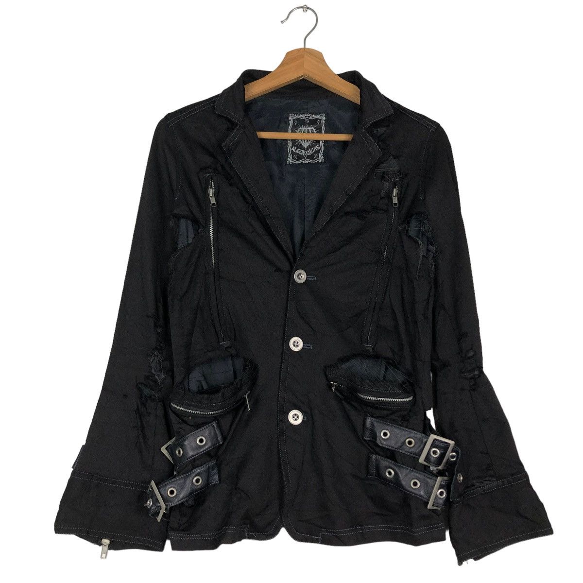 Vintage 🔥ULTIMATE BLACK BIKER CROPPED JACKET PUNK ALGON QUINS JAPAN Size S / US 4 / IT 40 - 1 Thumbnail