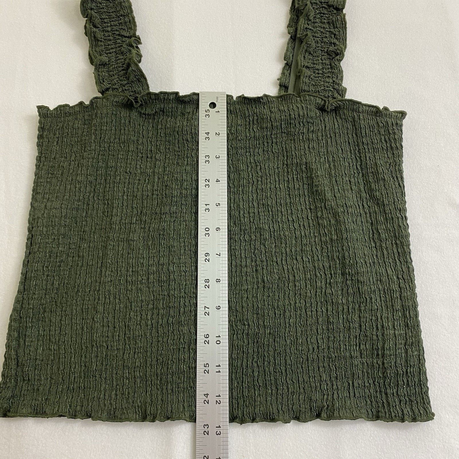 Other Large Olive Green Smocked Crop Tank Top Ruffled Square Neck Size L / US 10 / IT 46 - 6 Thumbnail