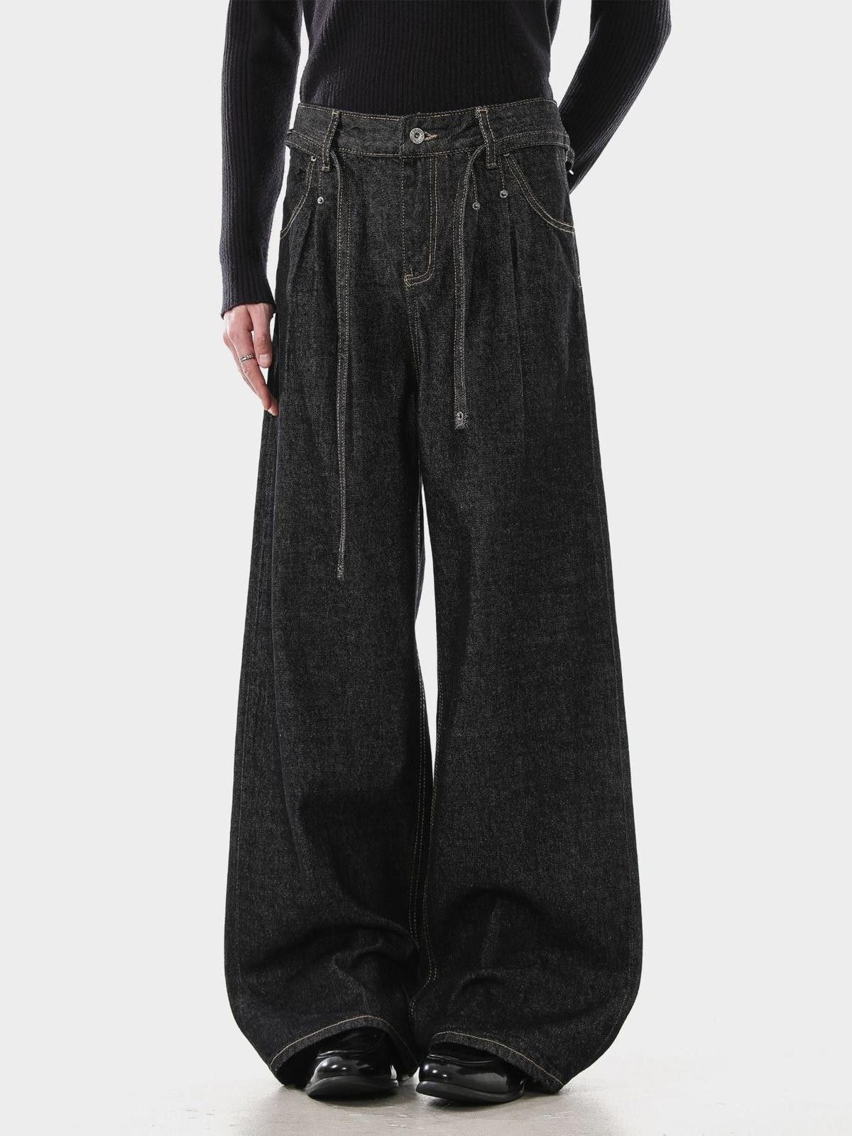 Japanese Brand Black Wide Leg Denim Jeans, Baggy Loose Fit Jeans Size US 32 / EU 48 - 5 Thumbnail
