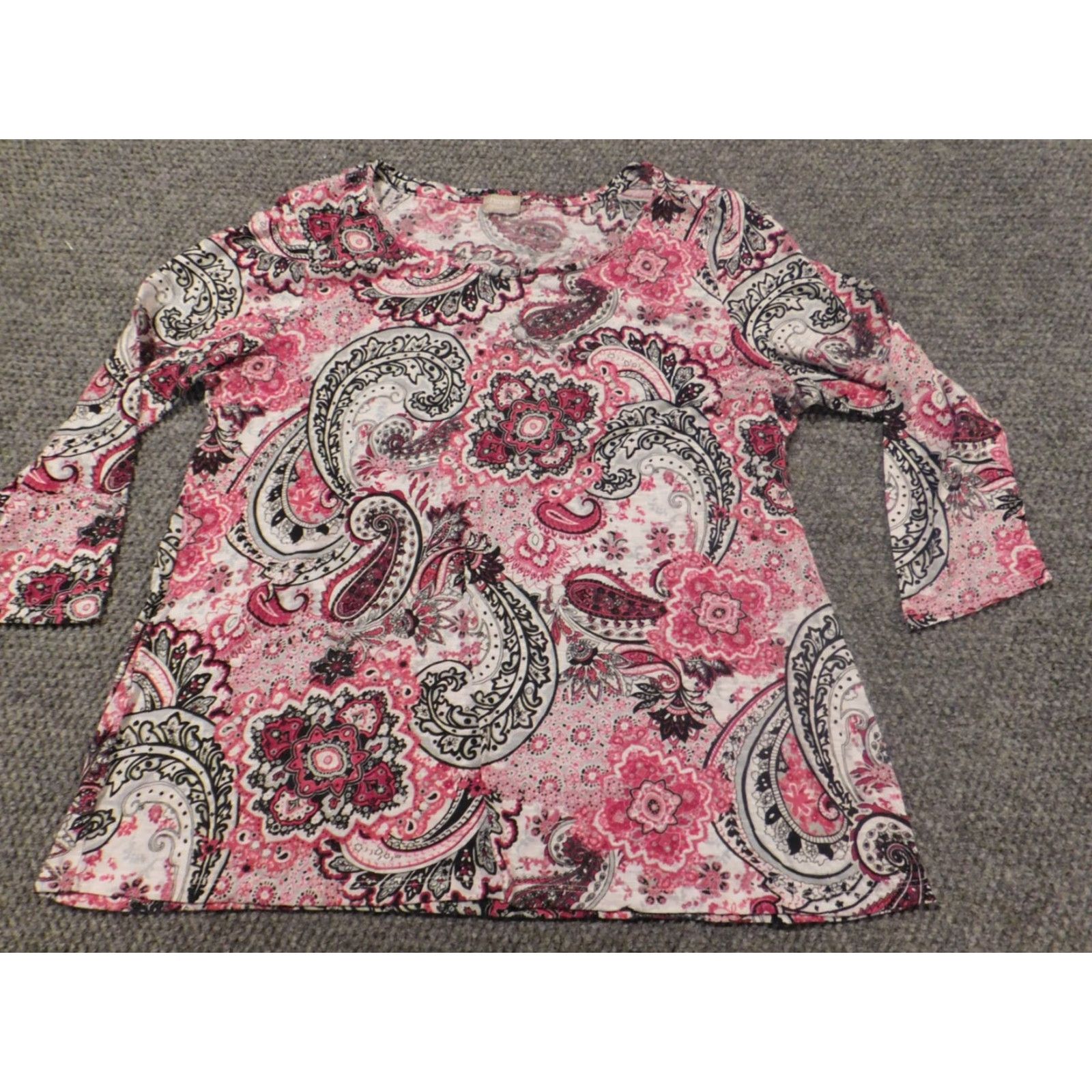 Vintage Chico's Blouse Shirt L Women Red Floral Crew Neck Pullover Cotton Modal Long Sleeve Button Breathable Casual Classic Size L / US 10 / IT 46 - 2 Thumbnail